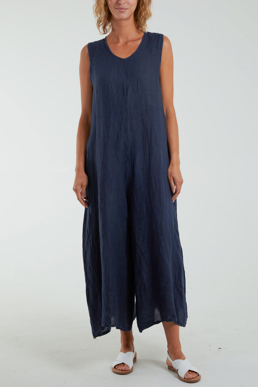 Linen Sleeveless Jumpsuit Jumpsuit WearAll Navy One Size
