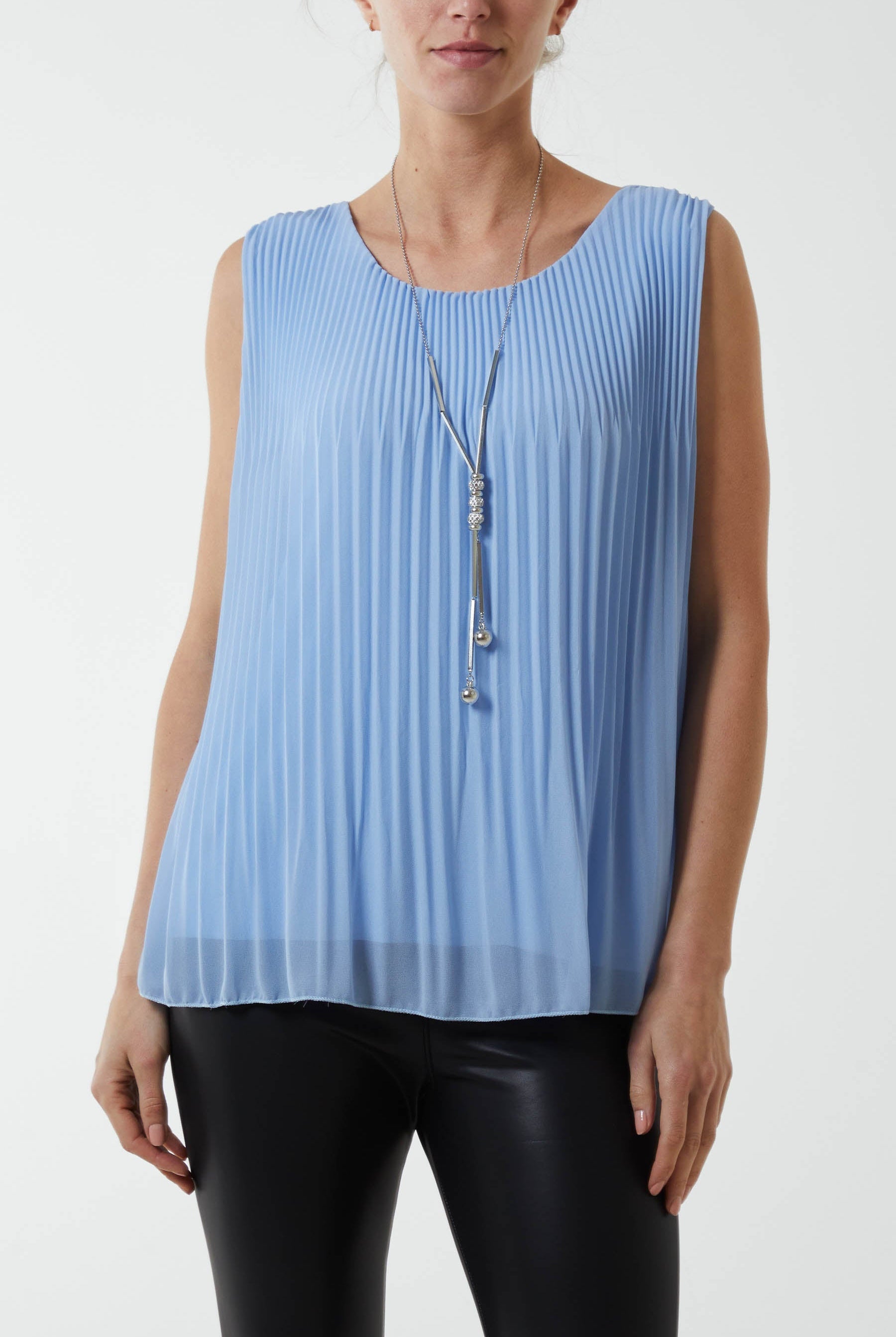 Pleated Necklace Vest TOPMF2 WearAll Light Blue One Size