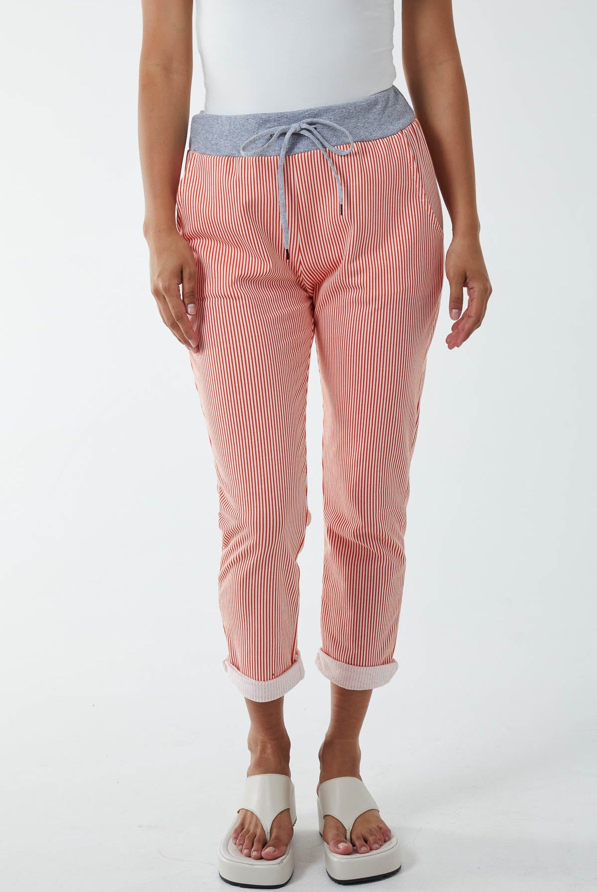 Pinstripe Contrast Waist Trousers Trousers WearAll Orange One Size