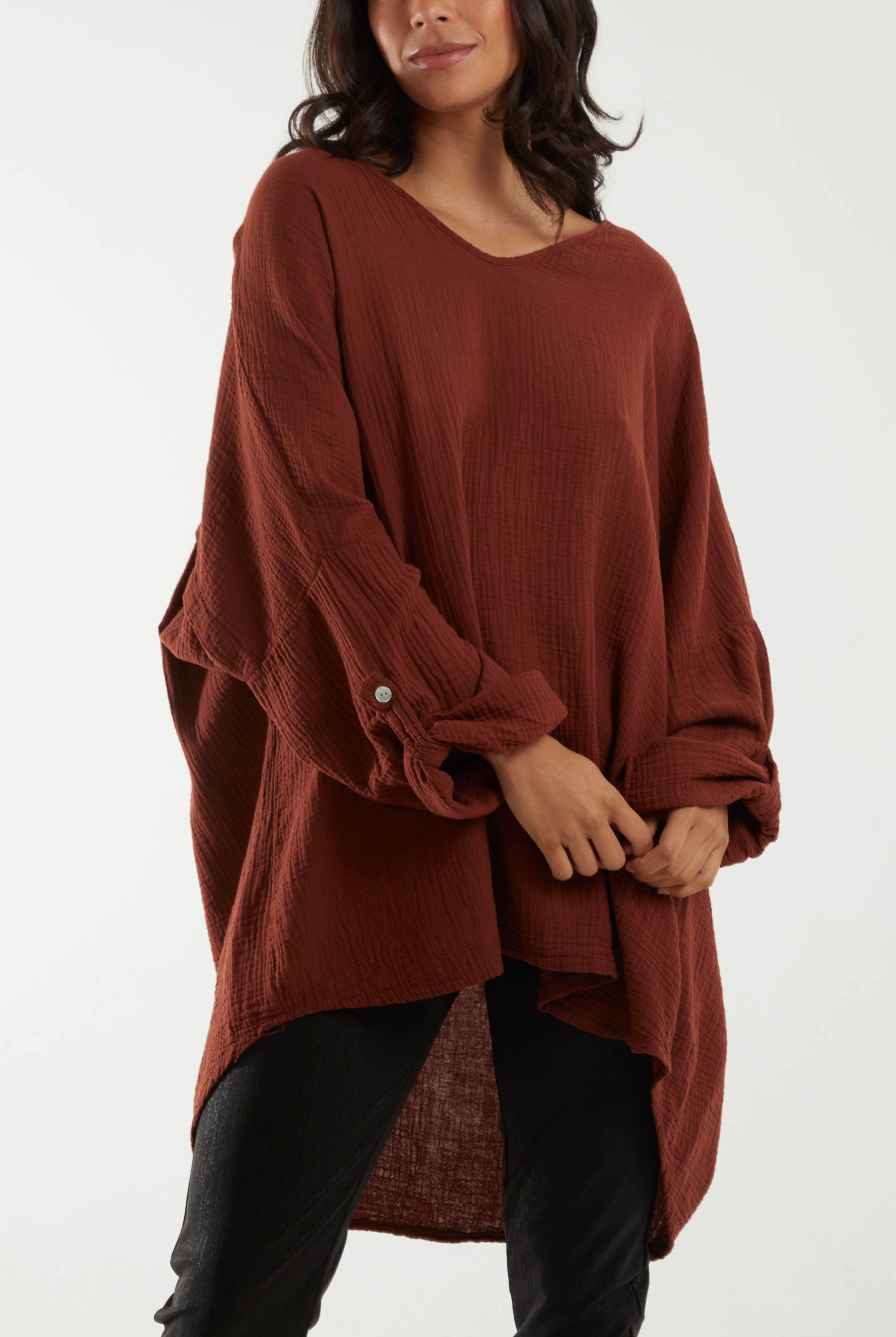 Oversized Cheesecloth Sequin "Love" Blouse Blouses WearAll Rust One Size