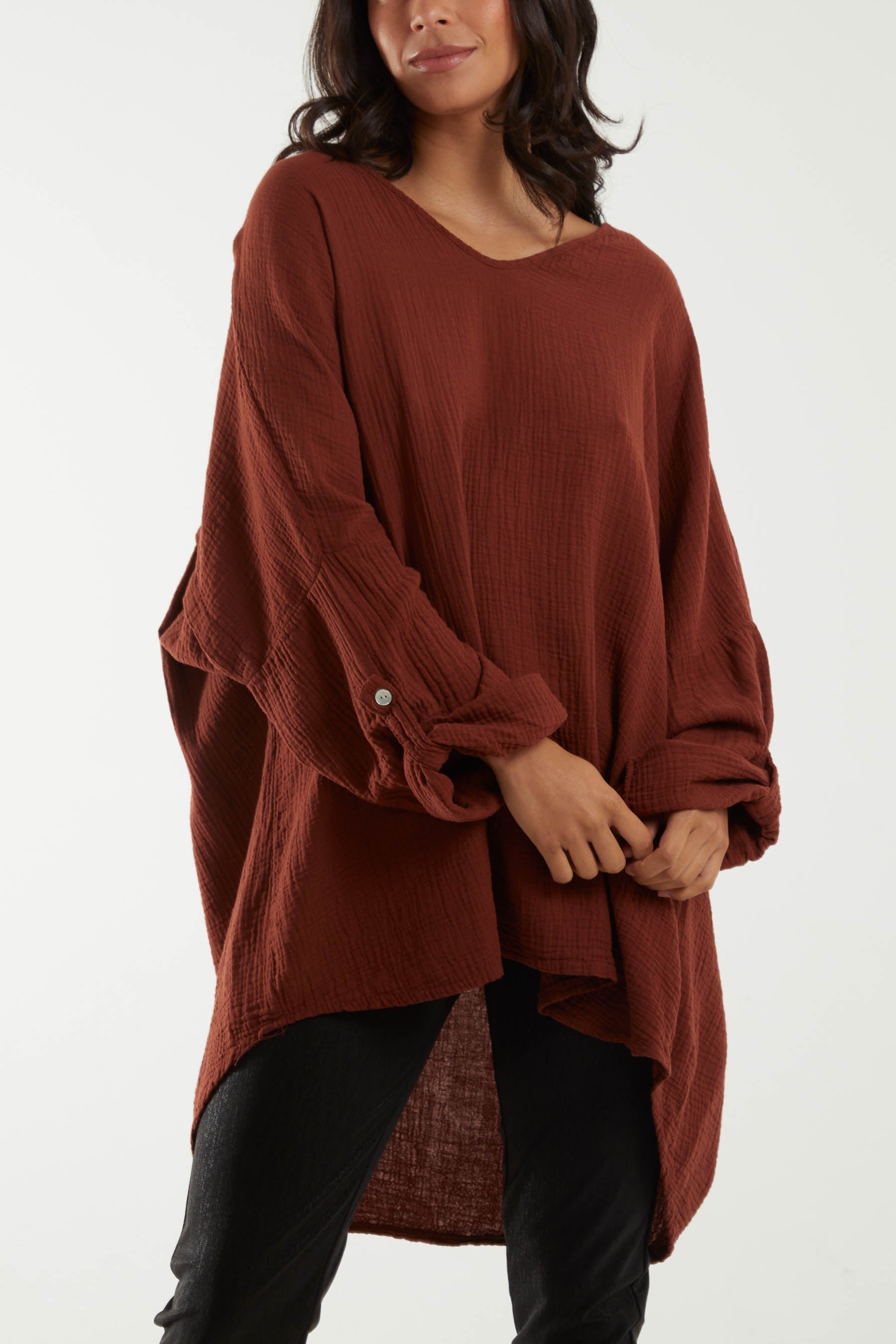 Oversized Cheesecloth Sequin "Love" Blouse Blouses WearAll Rust One Size