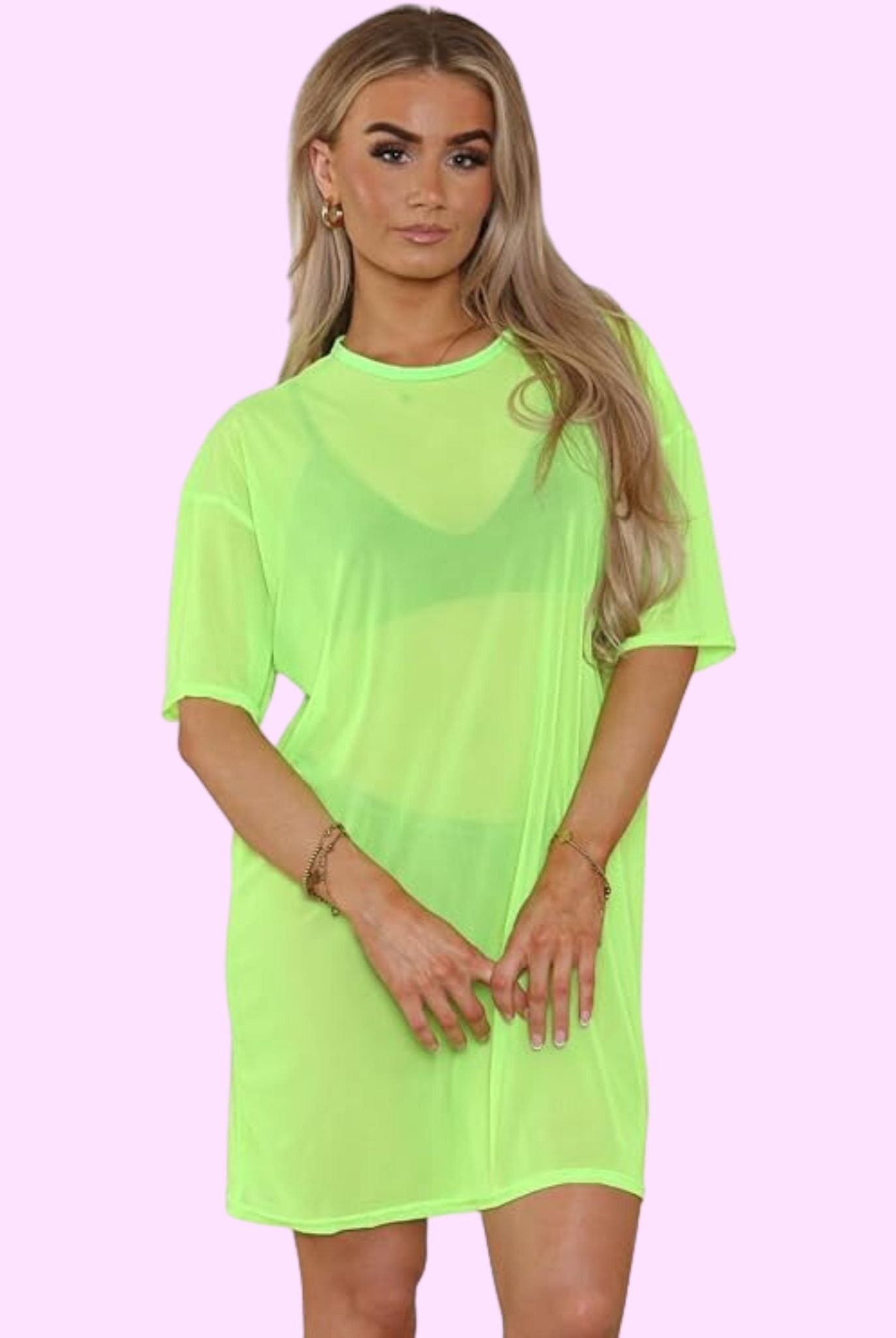 Mesh Short Sleeve T-Shirt Plain Shirts WearAll Neon Green 8-16