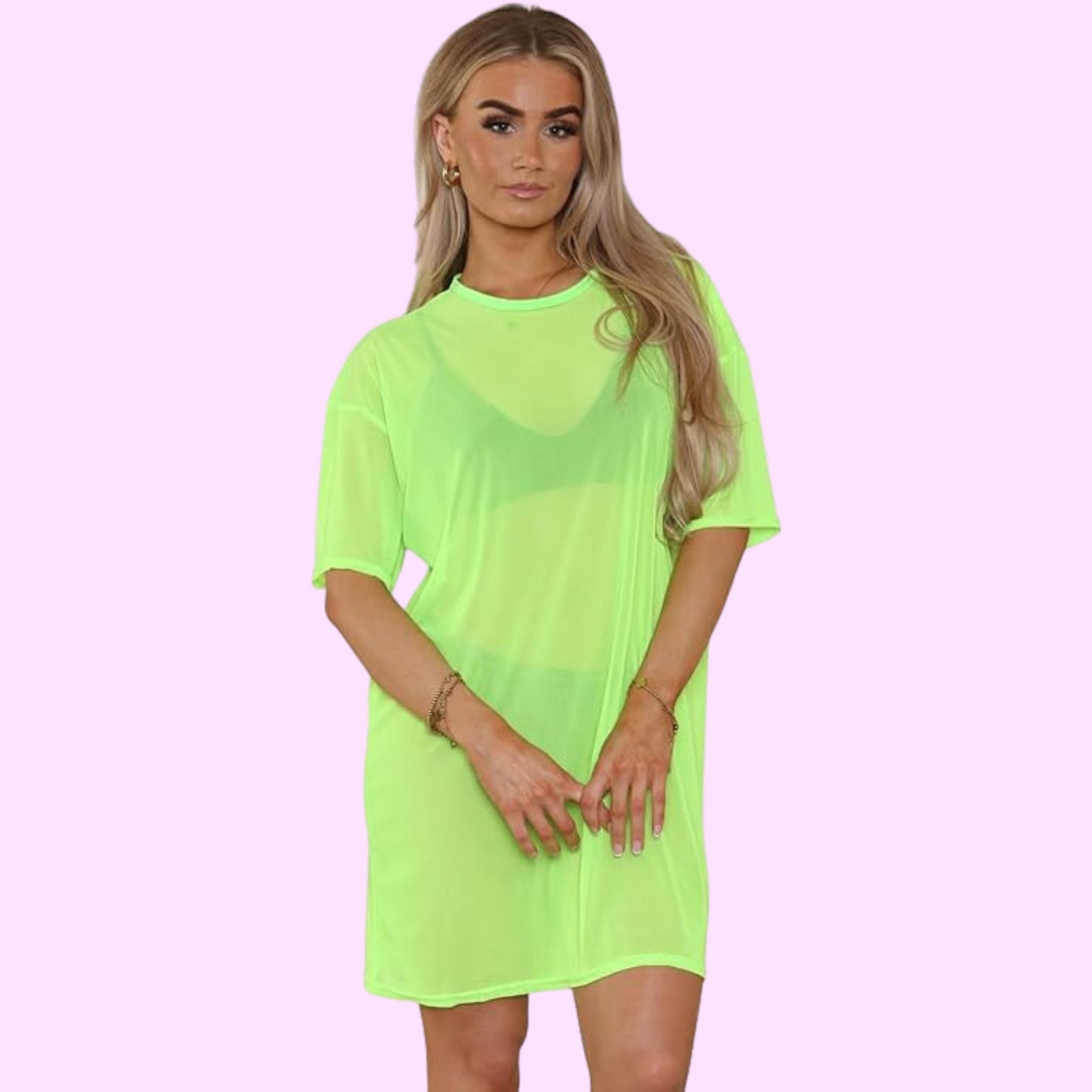 Mesh Short Sleeve T-Shirt Plain Shirts WearAll Neon Green 8-16