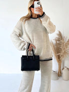 Loungewear Wavy Edge Round Neck Pullover & Wide Leg Pants Co-ord Loungewear WearAll