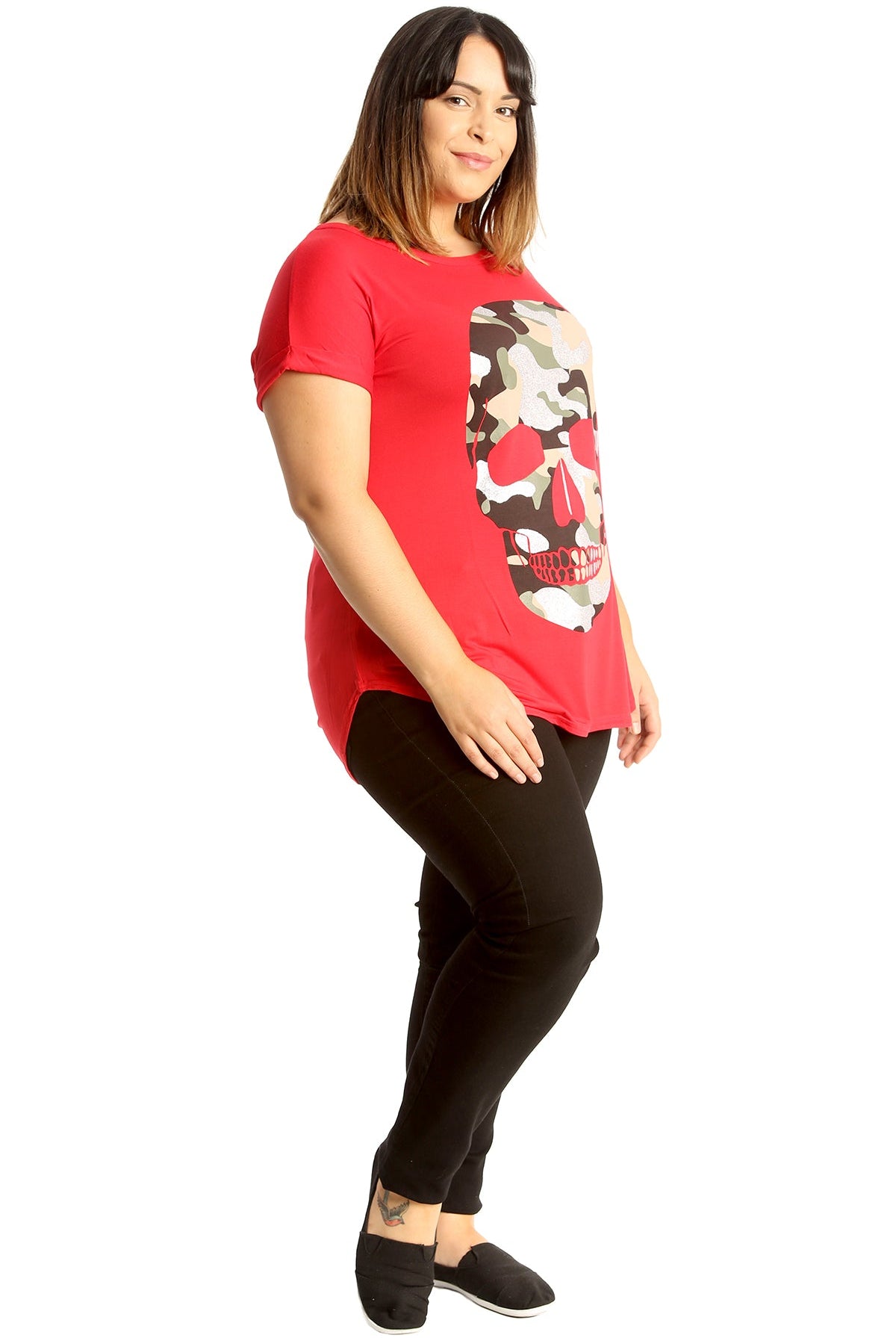 Glitter Skull Print Top Tops WearAll