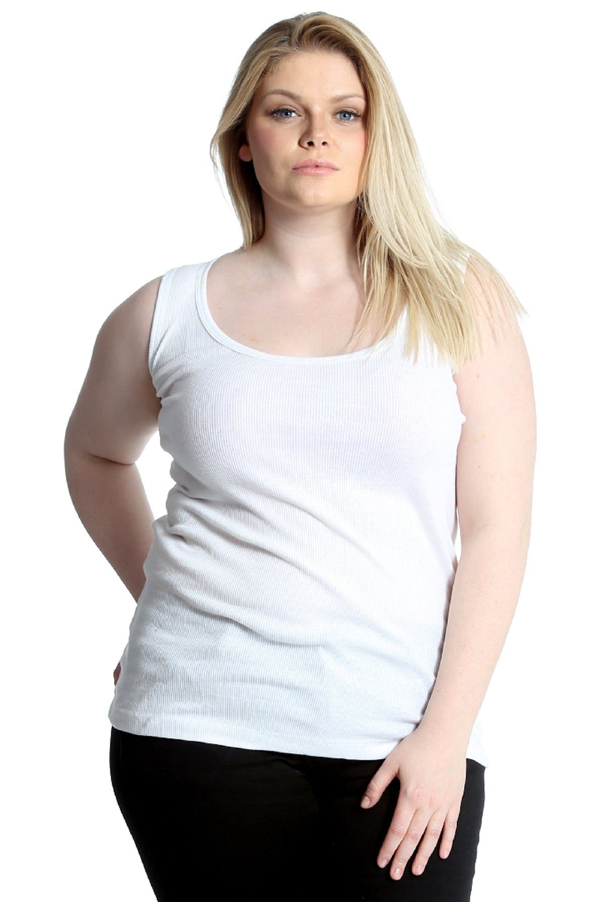 Plain Ribbed Neck Vest Top Tops WearAll