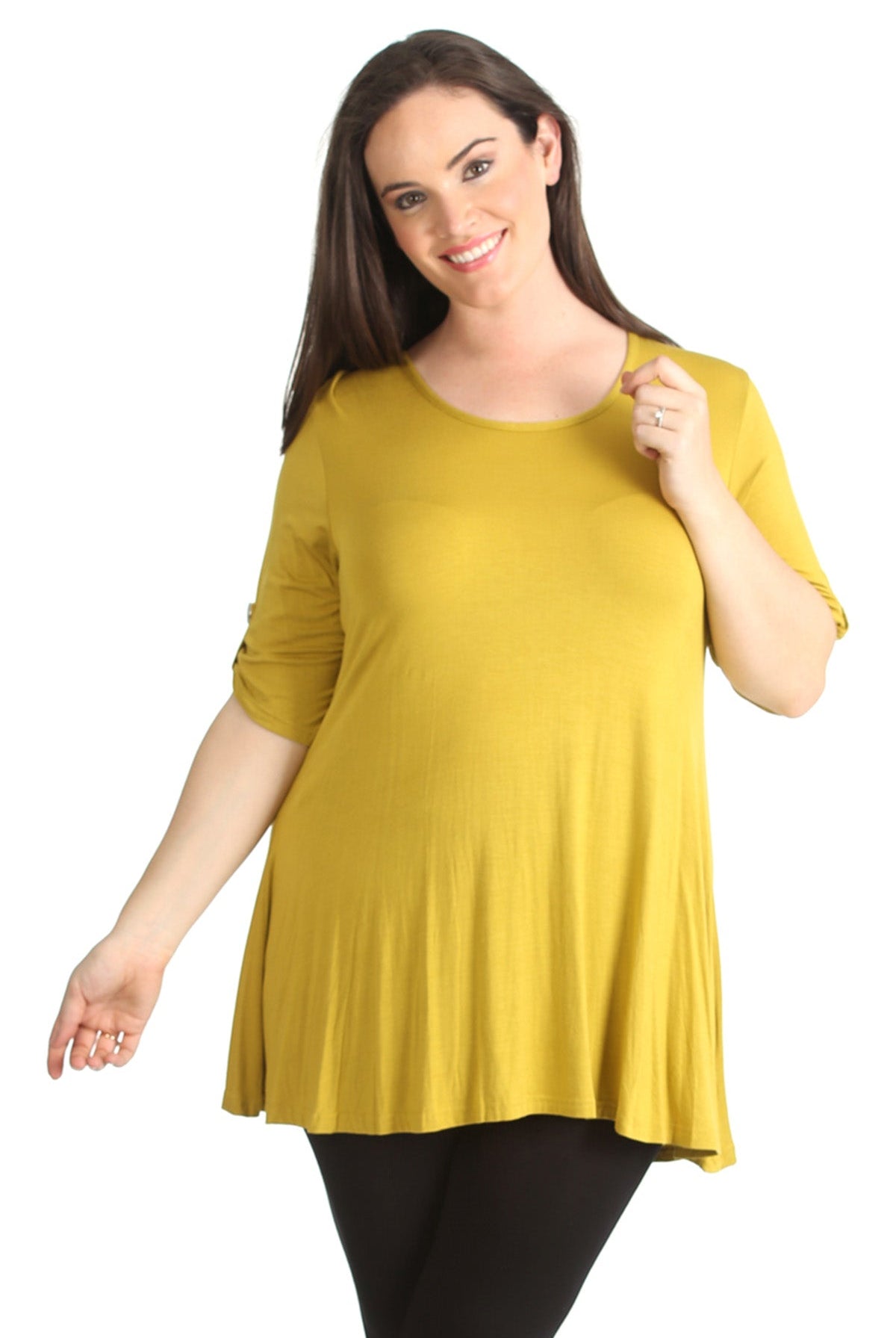 Scoop Neck Flared Ladies Plain Top Tops WearAll Mustard 14