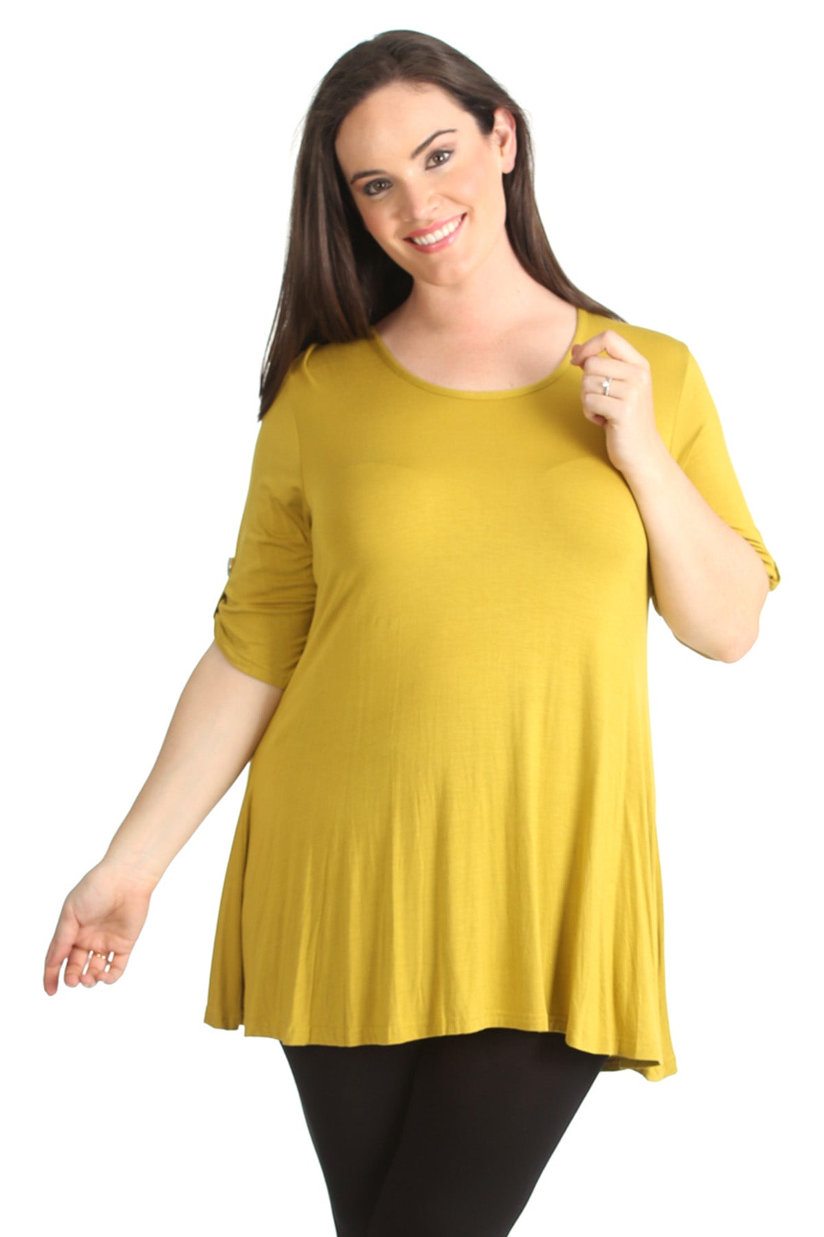 Scoop Neck Flared Ladies Plain Top Tops WearAll Mustard 14