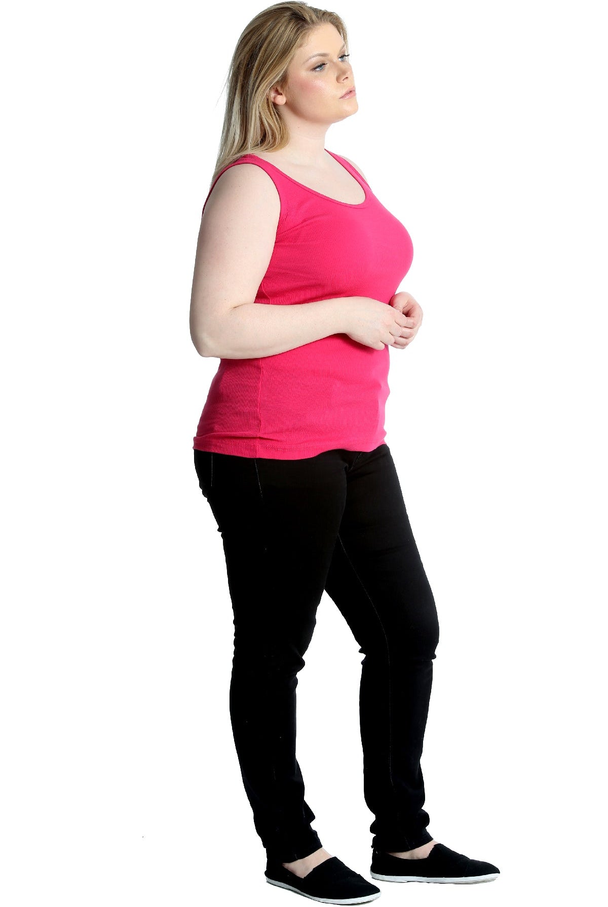 Plain Ribbed Neck Vest Top Tops WearAll