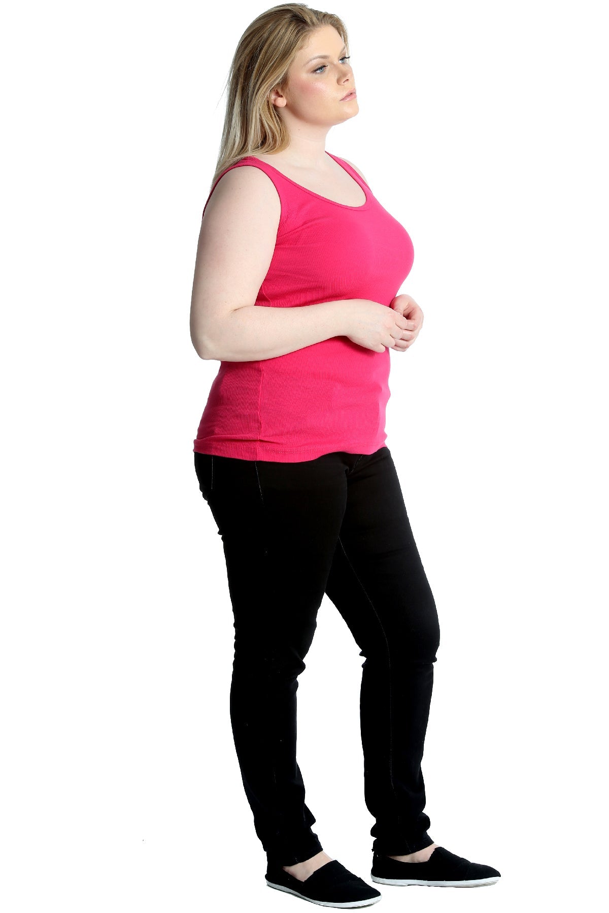 Plain Ribbed Neck Vest Top Tops WearAll