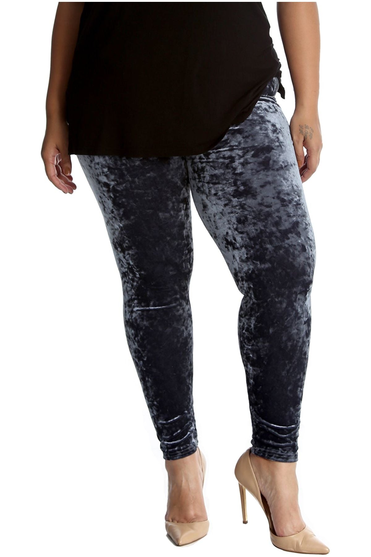 Plus Size Full Length Velvet Leggings Leggings WearAll 24-26 Grey