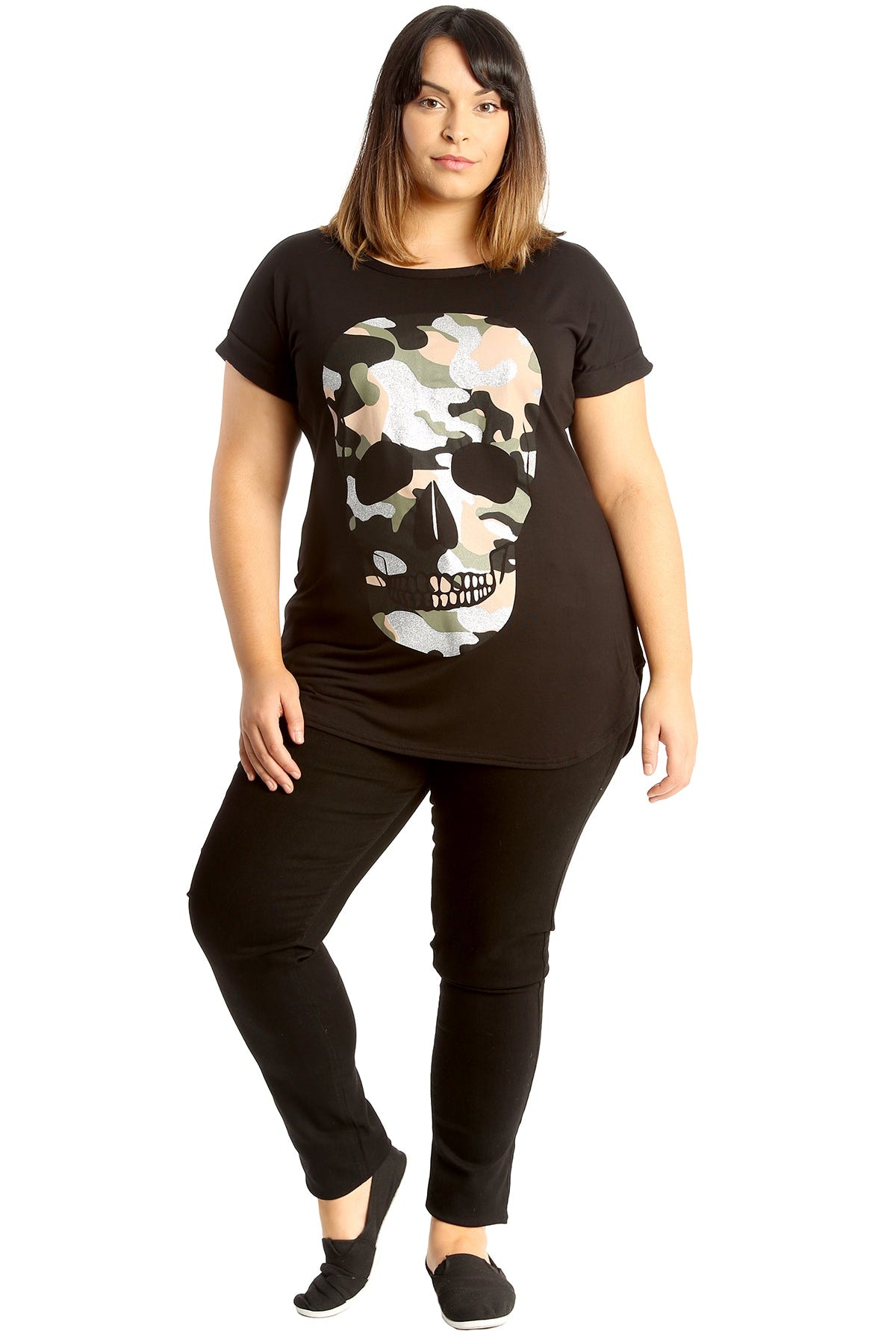 Glitter Skull Print Top Tops WearAll