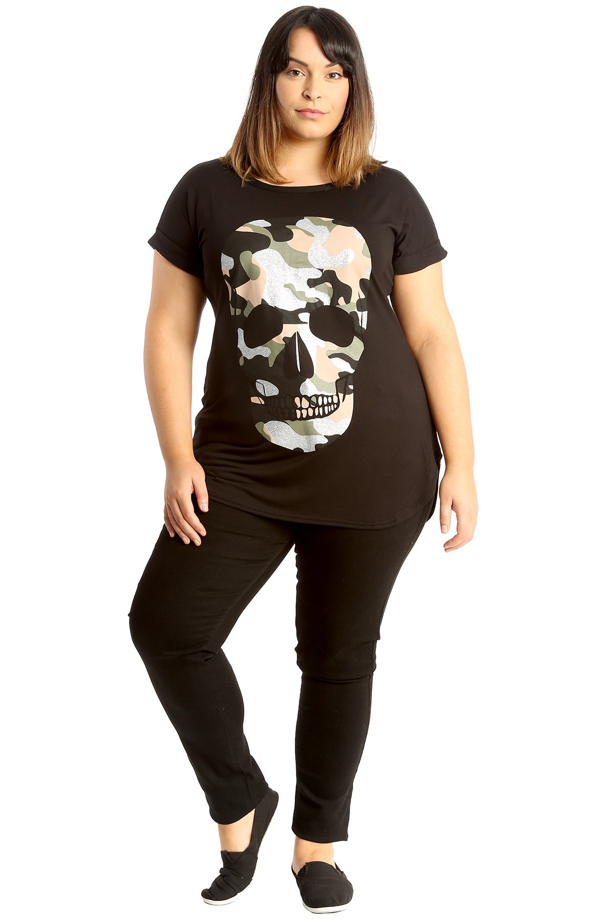 Glitter Skull Print Top Tops WearAll