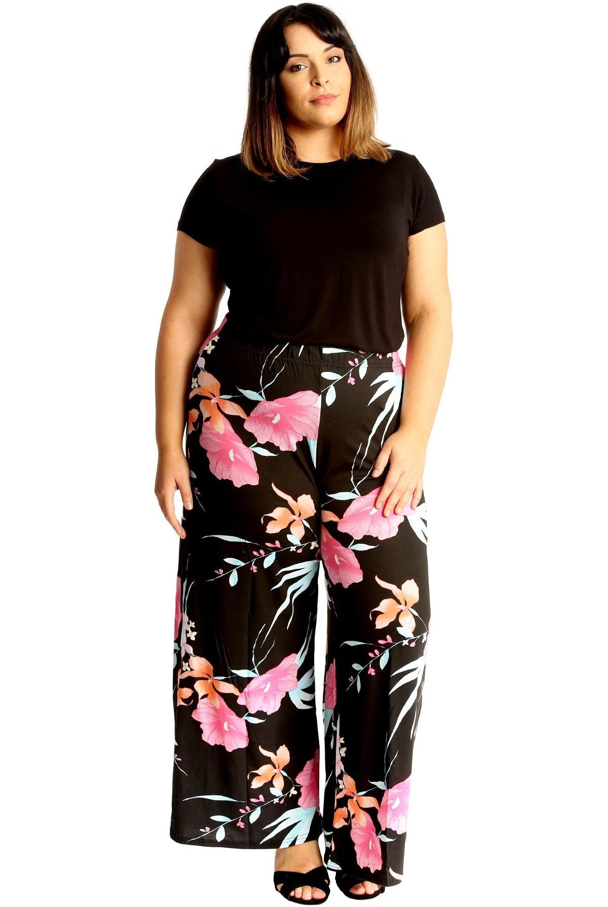 Plus Size Cerise Aqua Floral Print Palazzo Trouser Palazzo WearAll