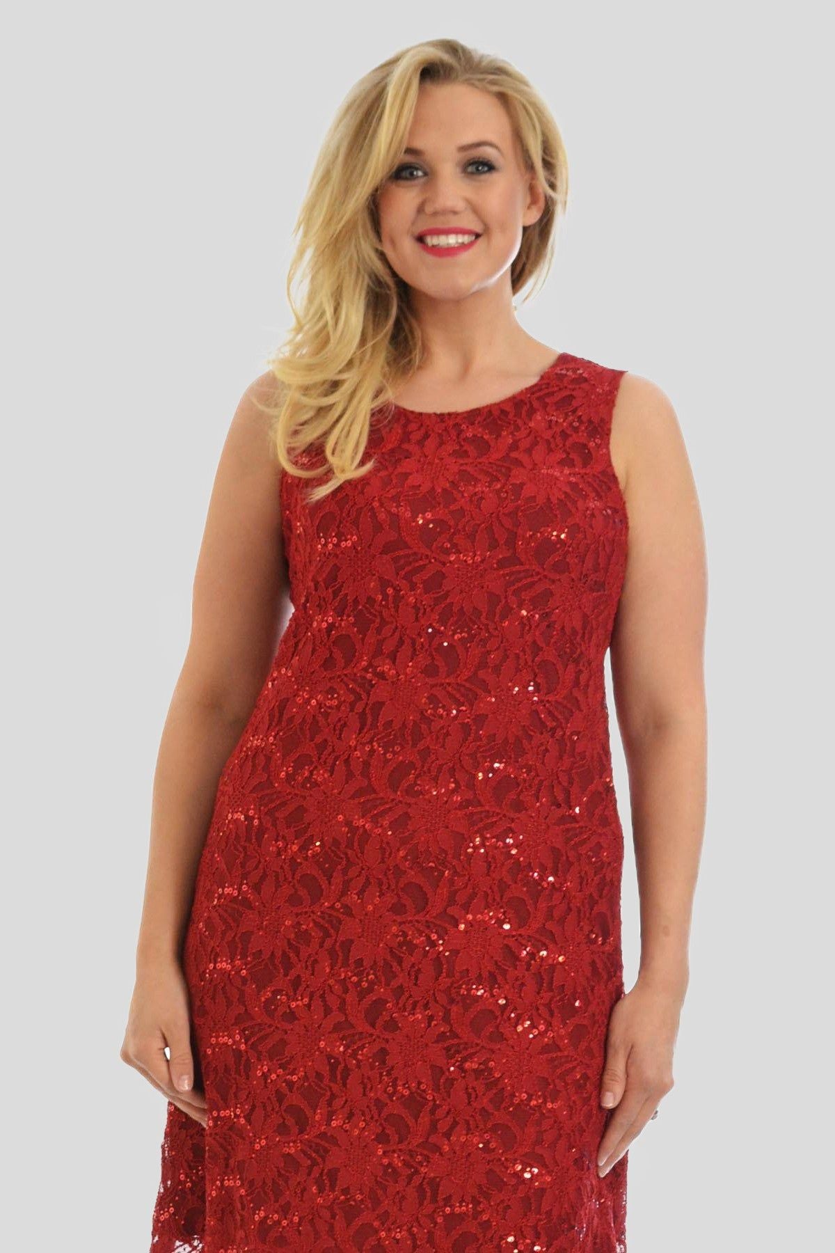 Sleeveless Lace Sequins Vest Red Dress Dress WearAll