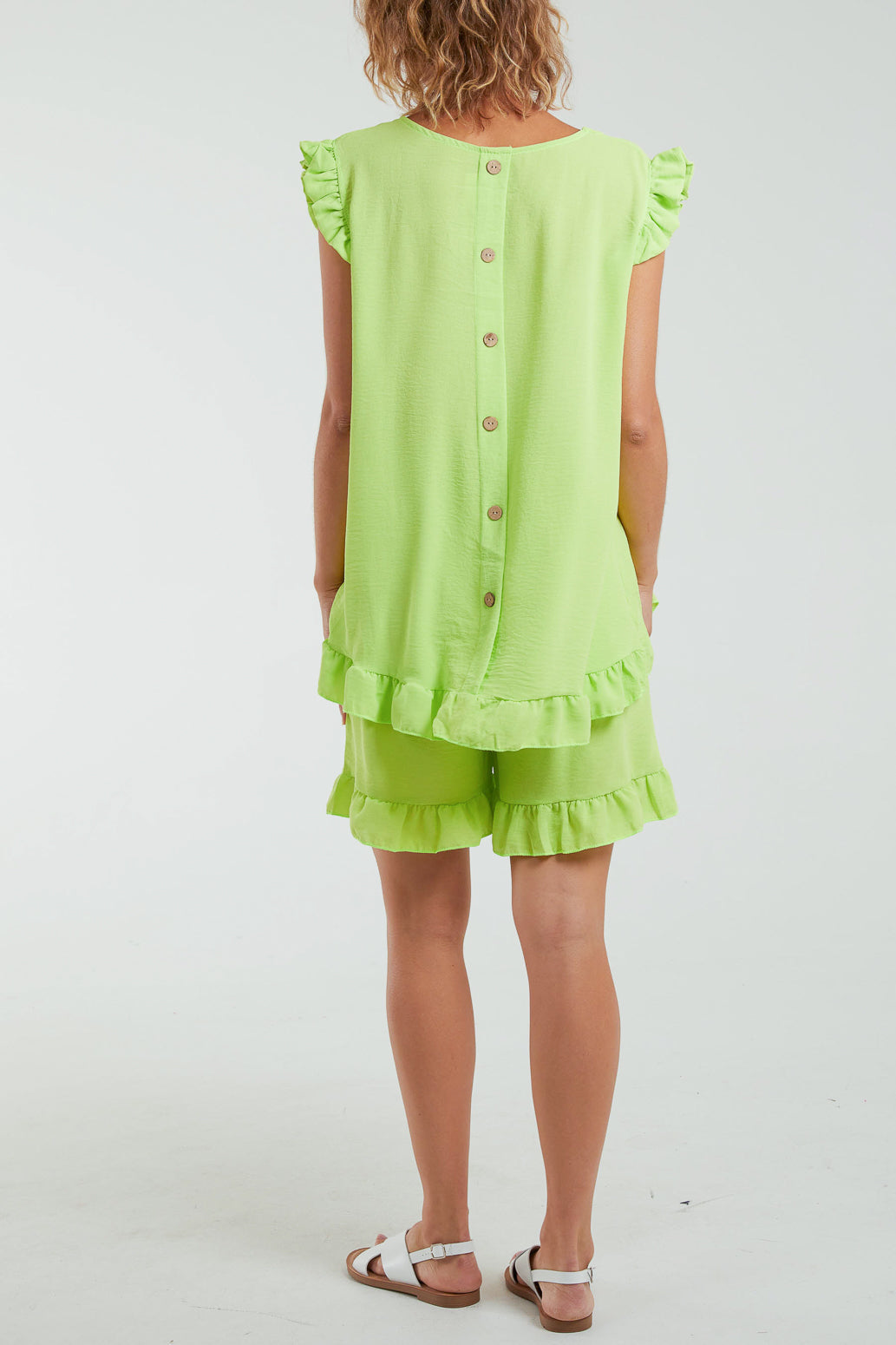 Frill Sleeve Back Button Top & Shorts Co-Ord Set Co-Ords WearAll