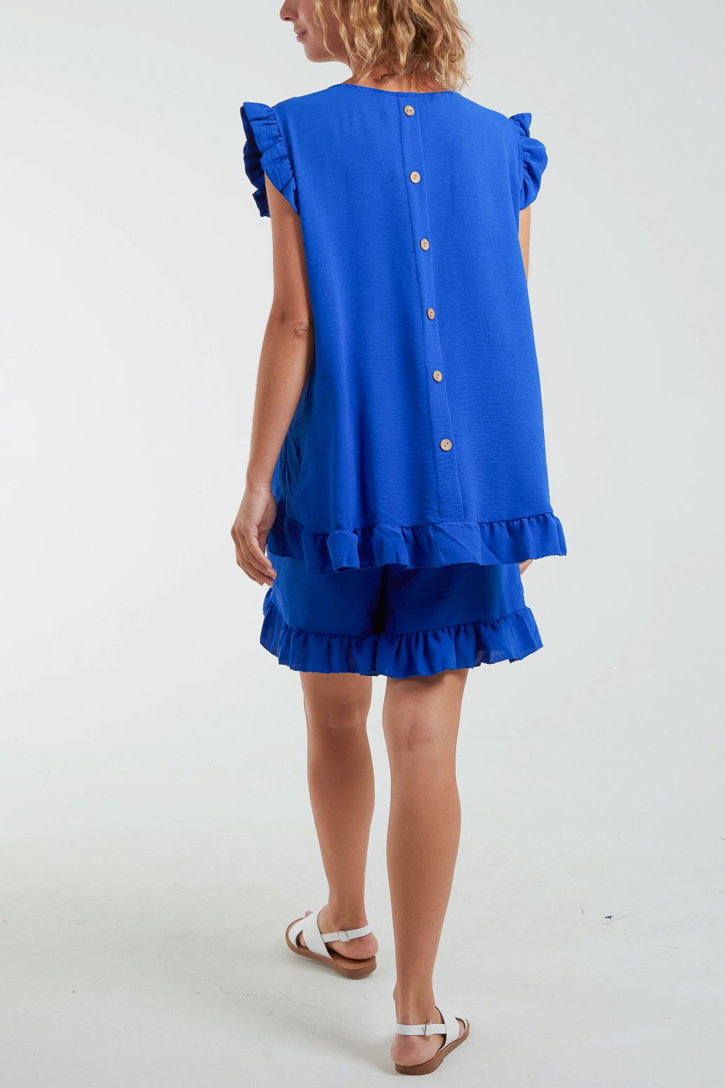 Frill Sleeve Back Button Top & Shorts Co-Ord Set Co-Ords WearAll