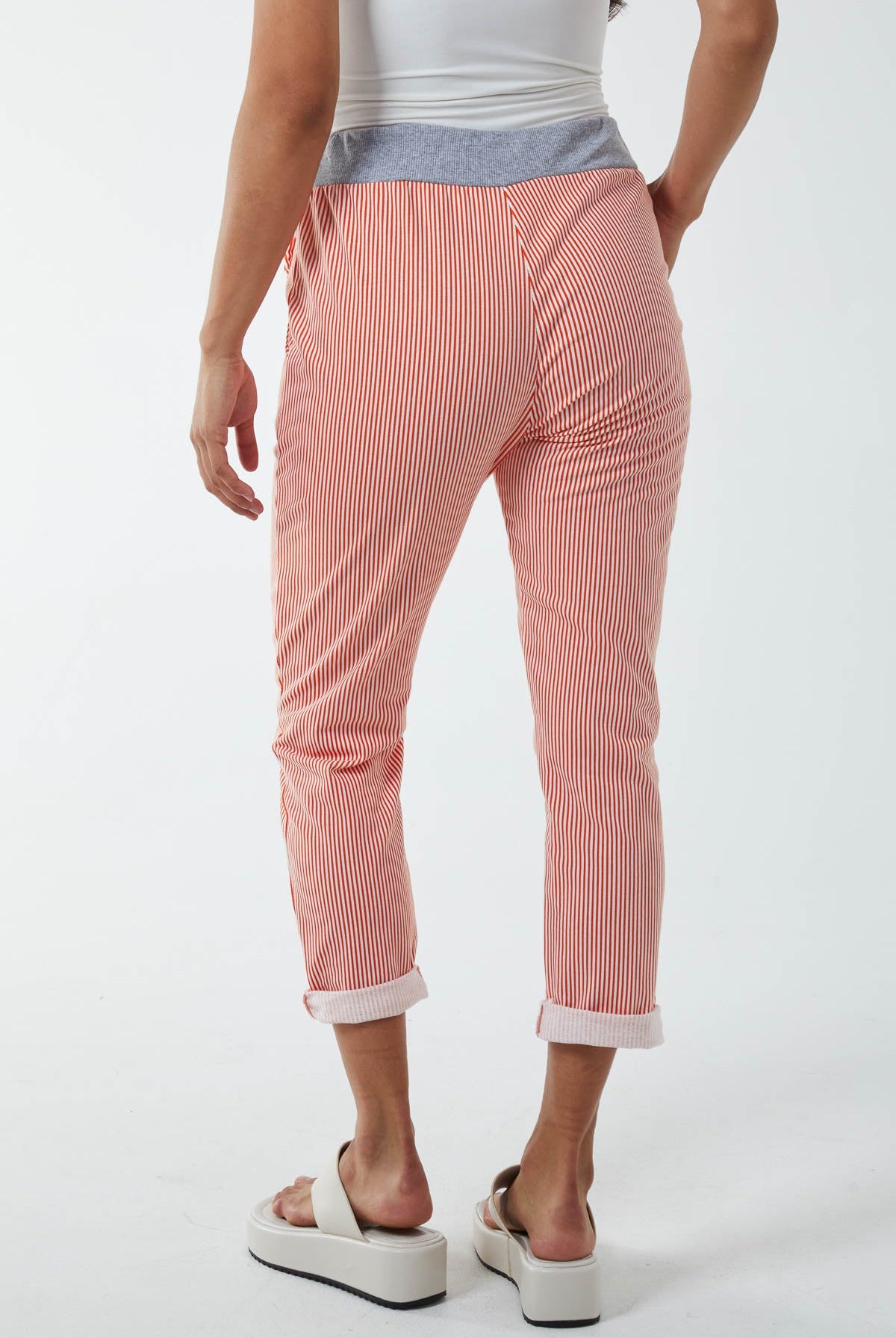 Pinstripe Contrast Waist Trousers Trousers WearAll