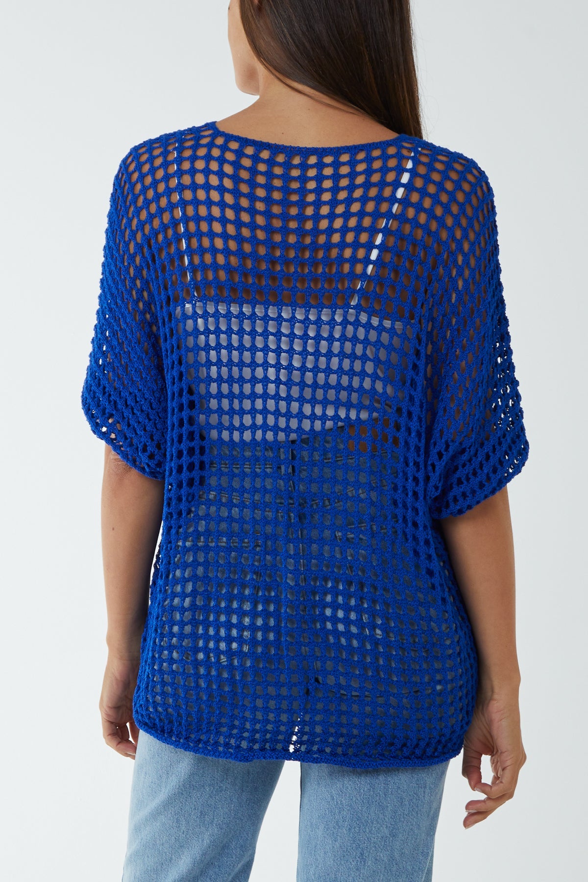 Round Neck Short Sleeve Crochet Top Tops WearAll