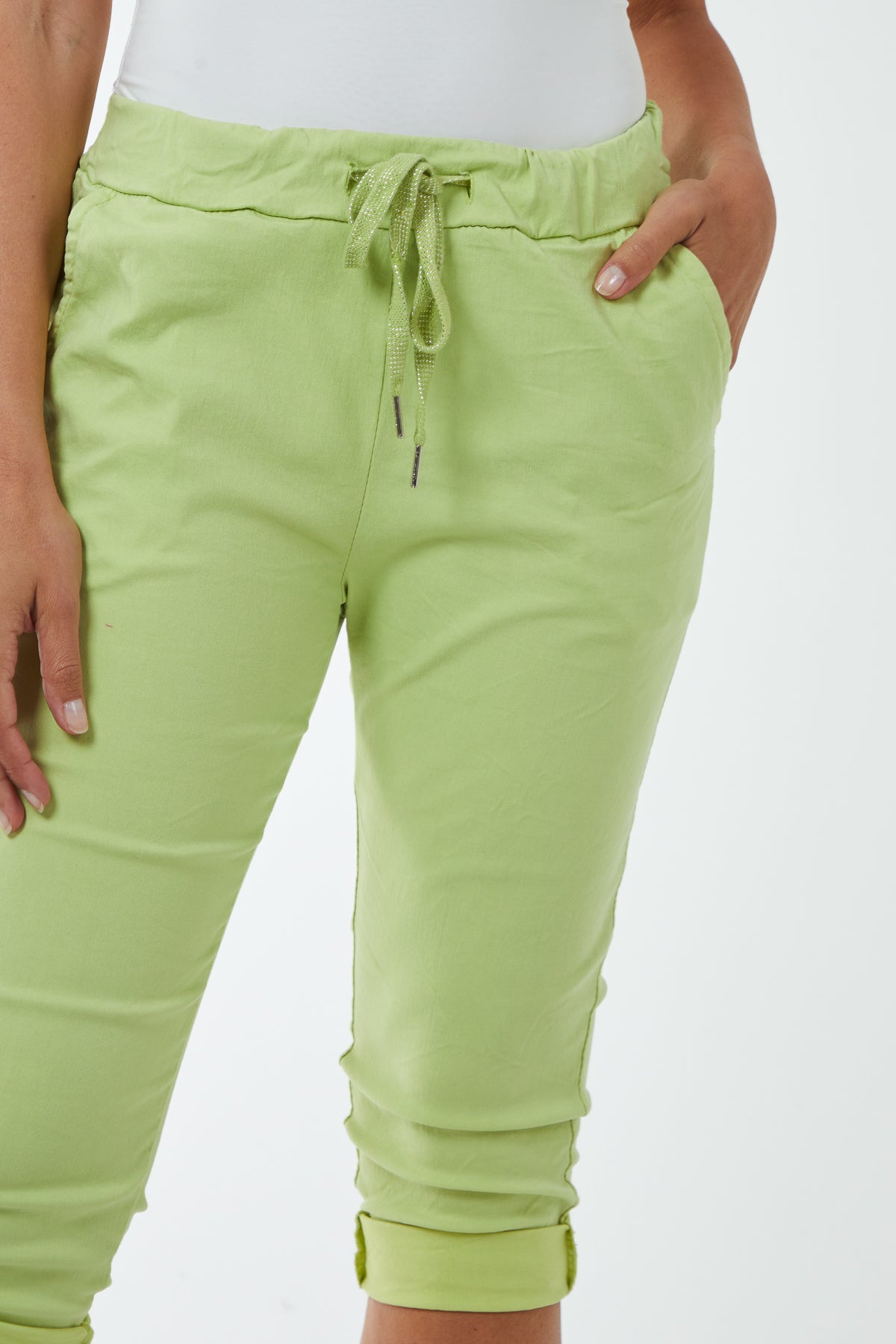 Glitter Drawstring Pocket Capri Trousers Trousers WearAll