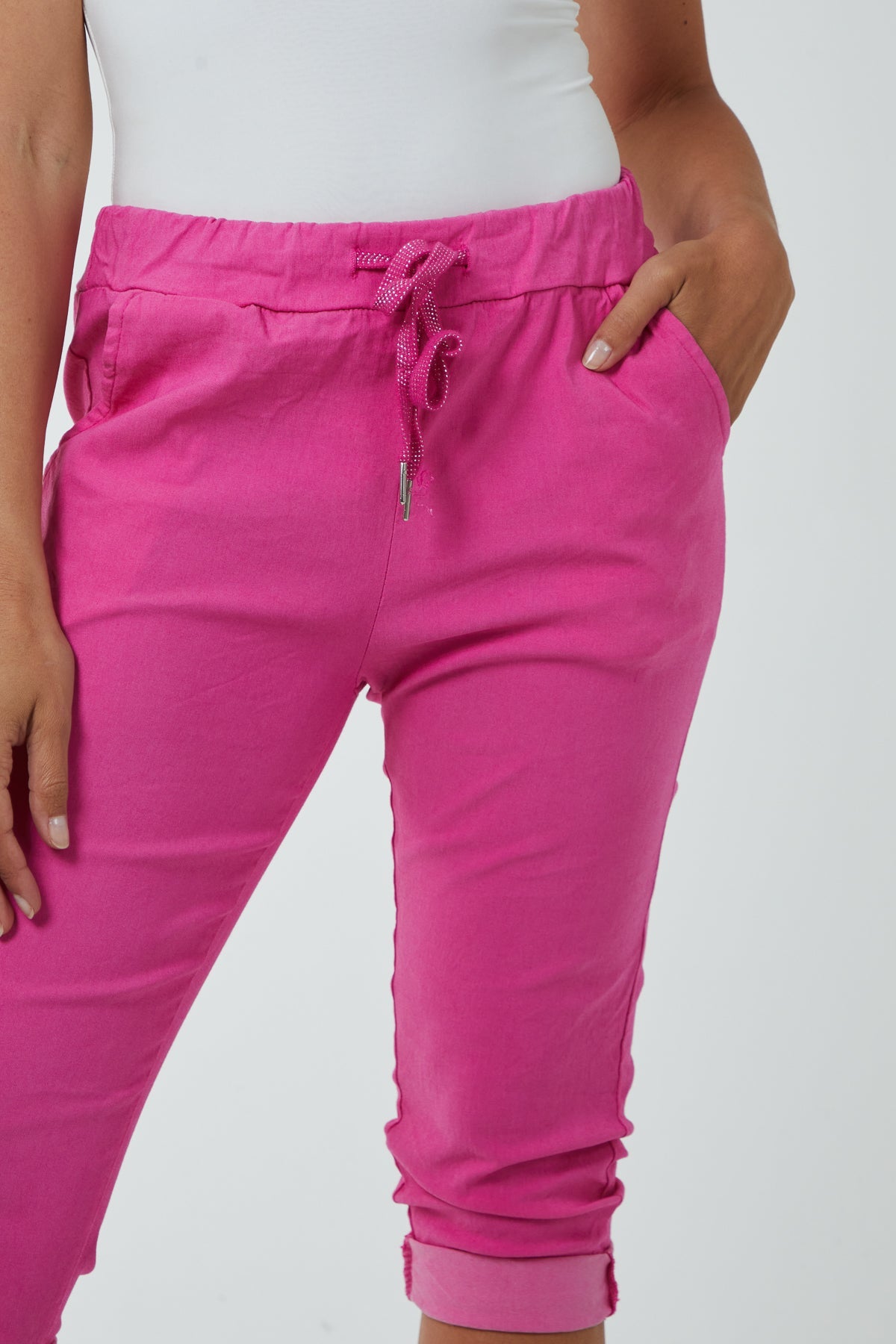 Glitter Drawstring Pocket Capri Trousers Trousers WearAll