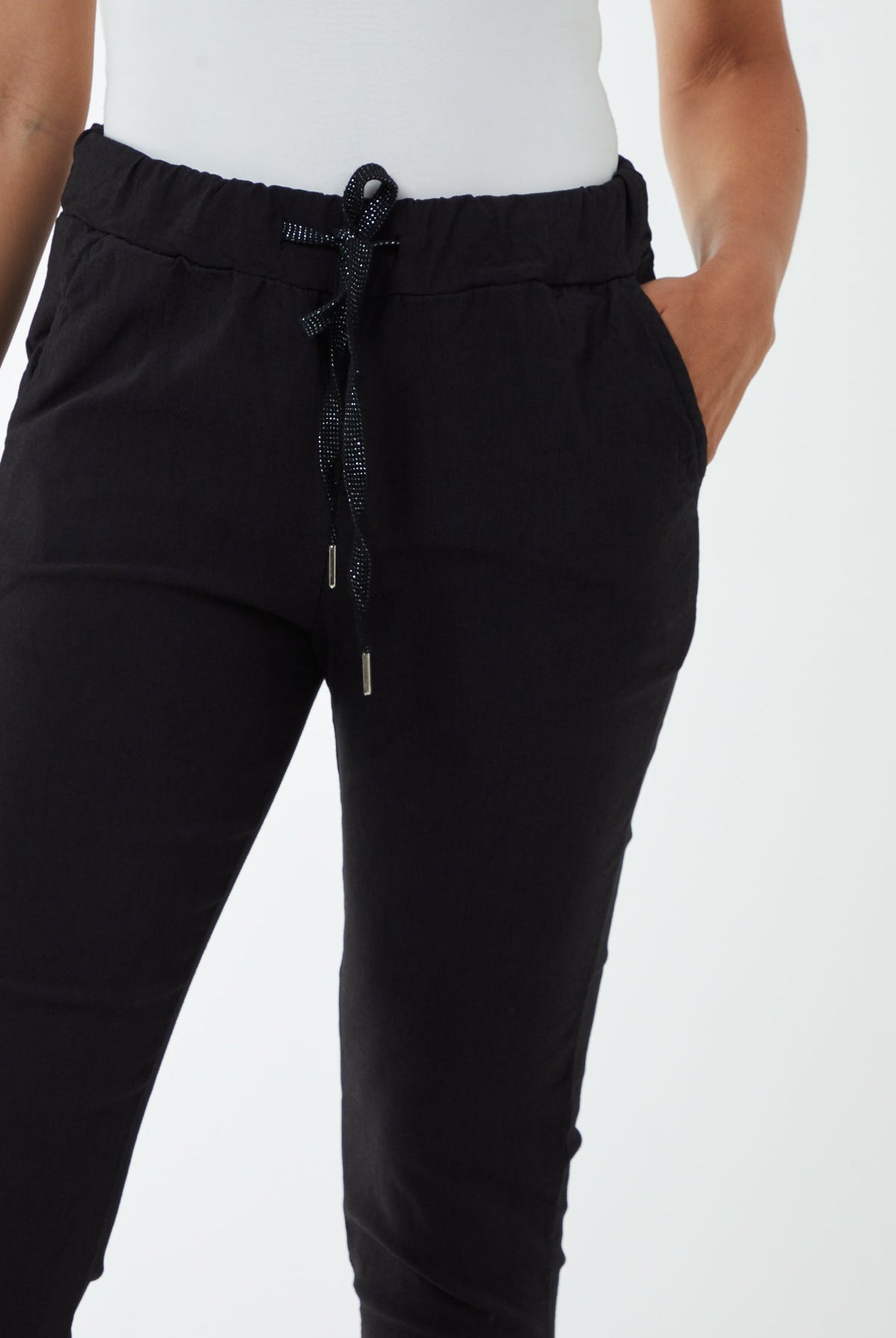 Glitter Drawstring Pocket Capri Trousers Trousers WearAll