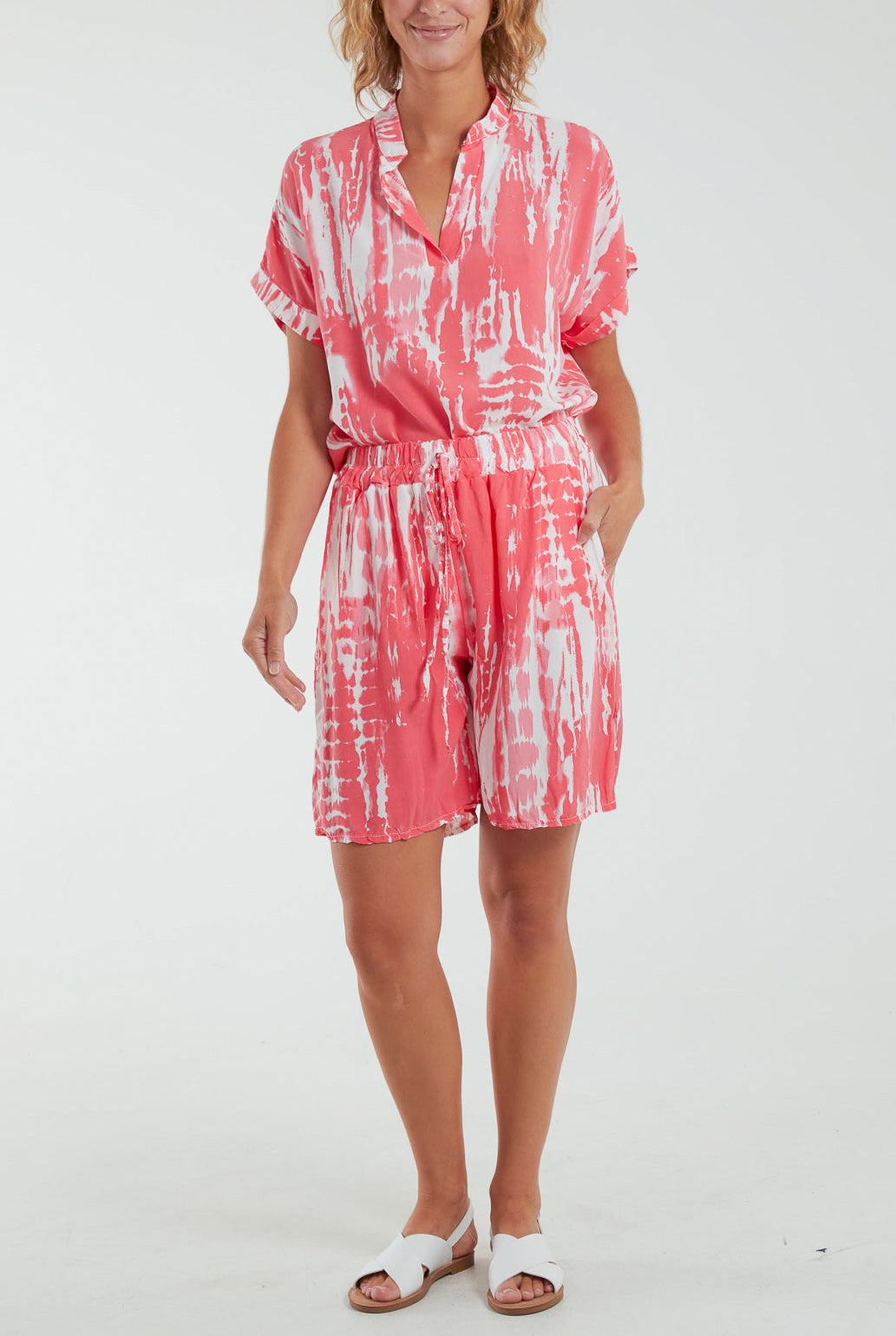 Tie Dye Co-Ord Set with Shorts Co-Ords WearAll Coral One Size