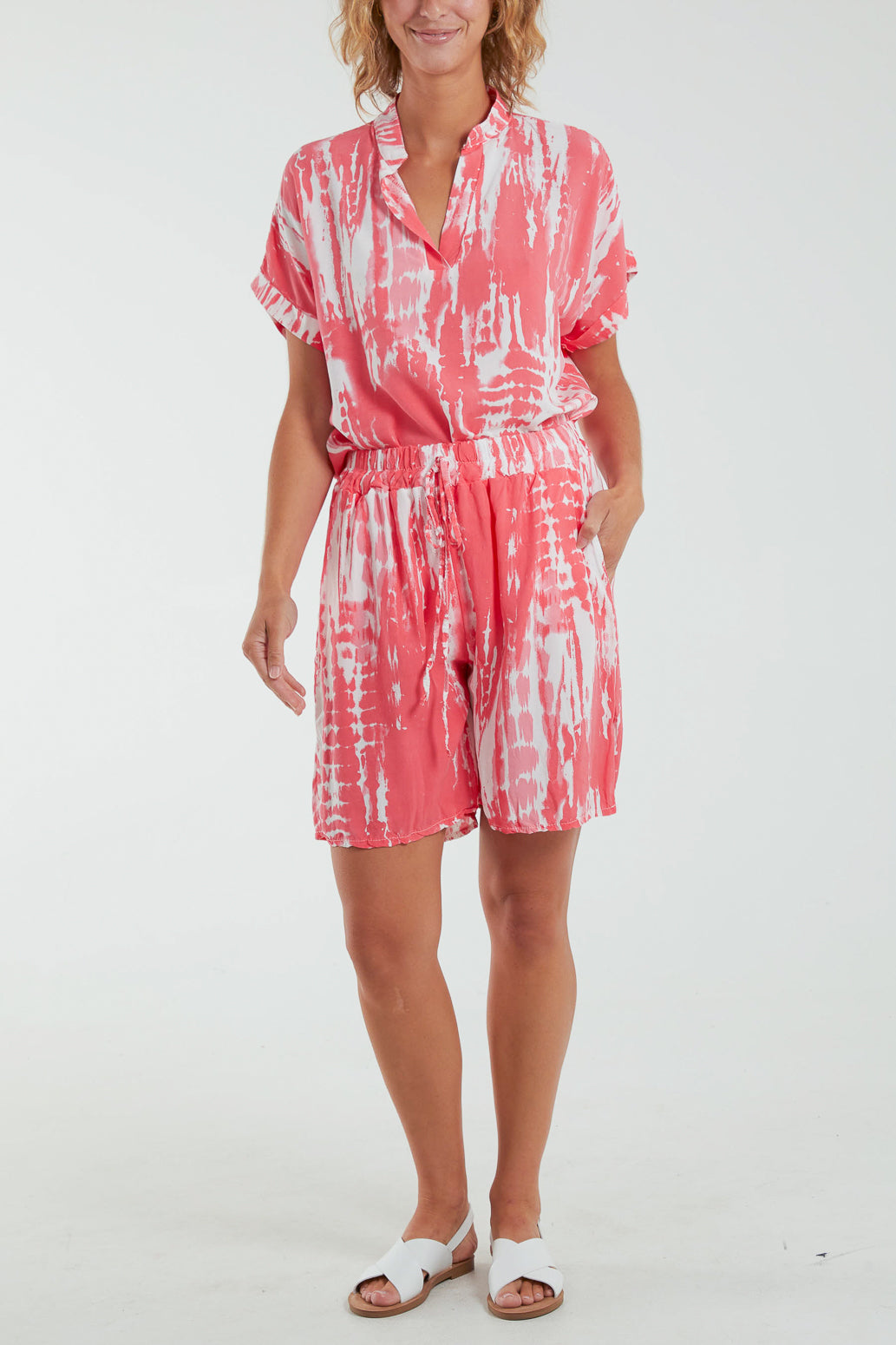 Tie Dye Co-Ord Set with Shorts Co-Ords WearAll Coral One Size
