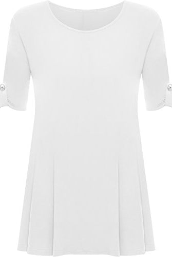 Womens Scoop Neck Flared Ladies Plain Tops Tops WearAll White 14