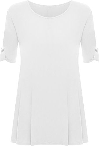 Womens Scoop Neck Flared Ladies Plain Tops Tops WearAll White 14
