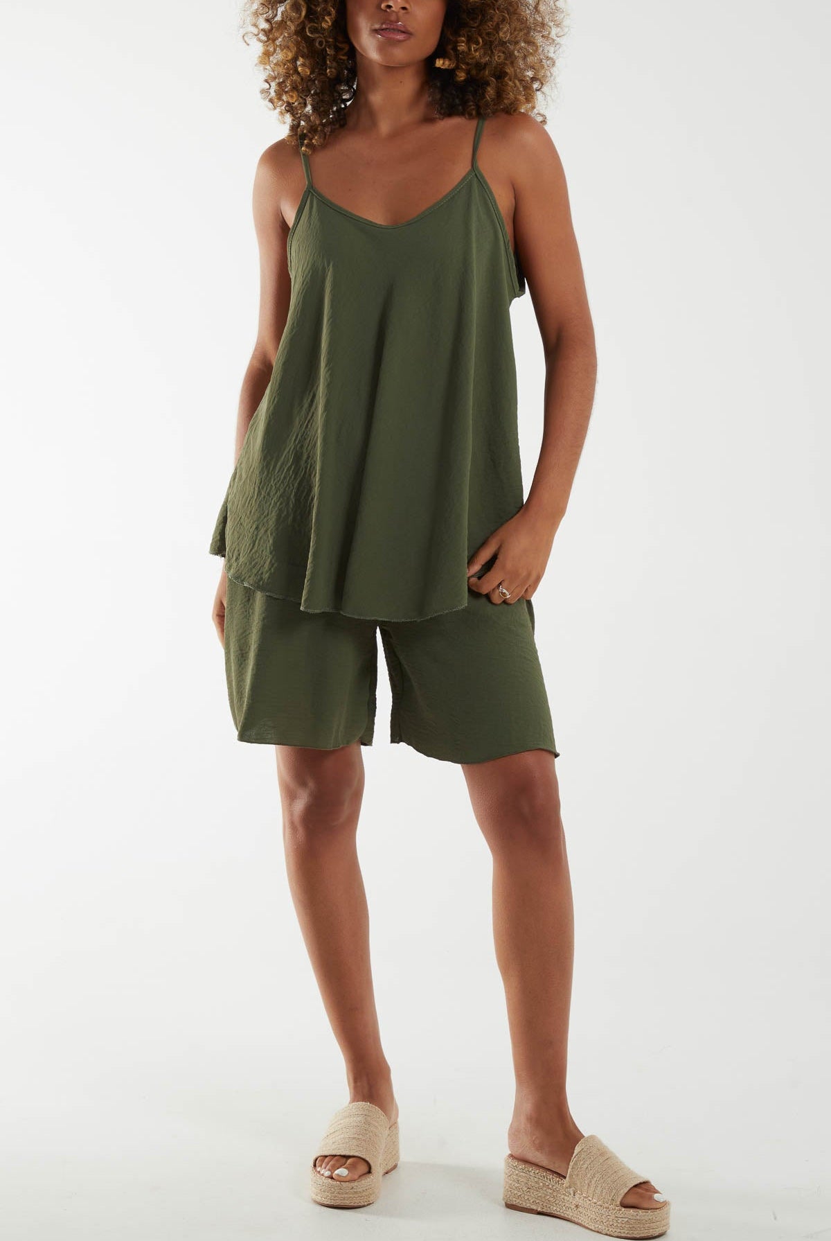 Cami Top And Shorts Co-Ord Set Co-Ords WearAll Khaki One Size