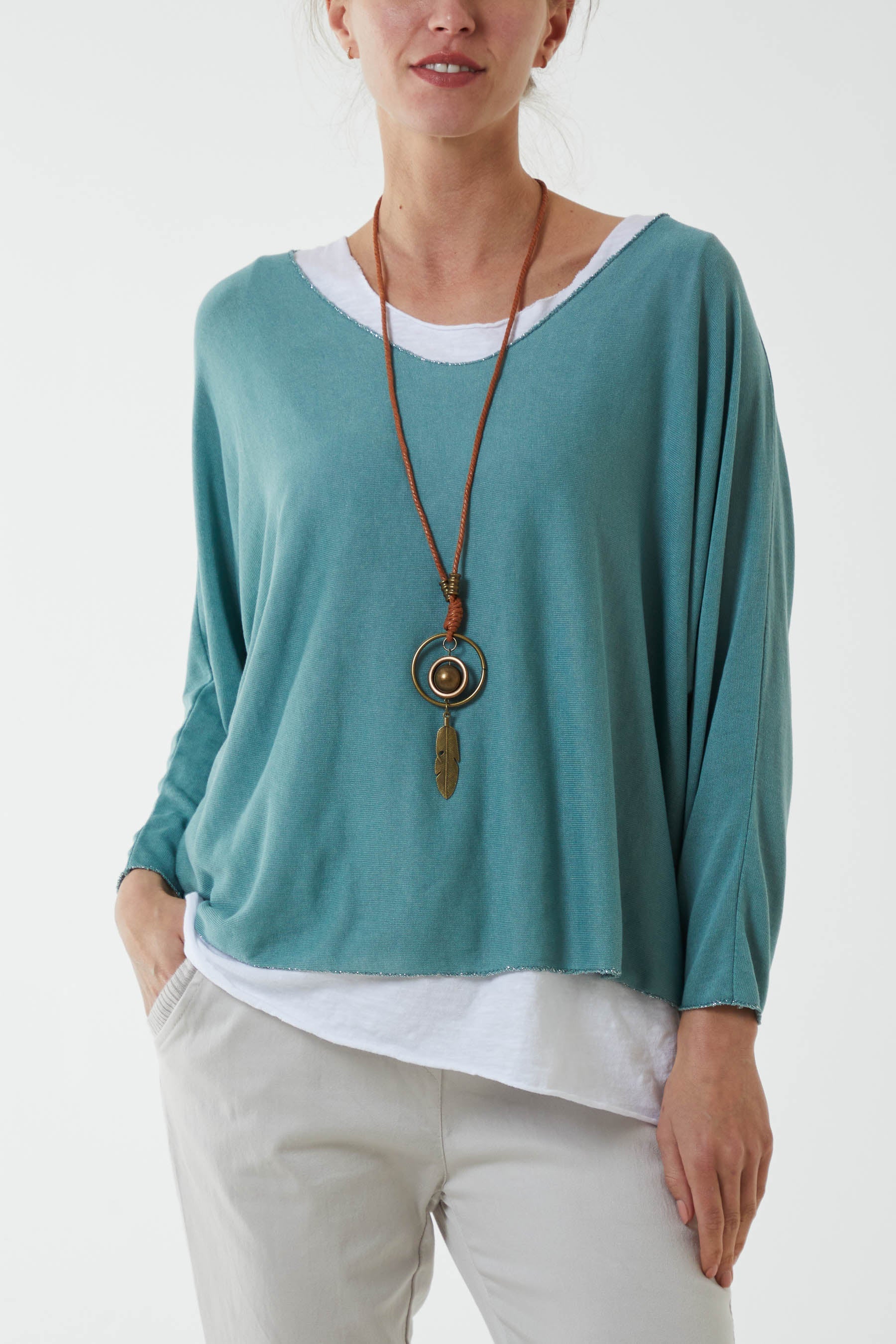 Necklace Double Layer Top TOPMF2 WearAll Sage One Size