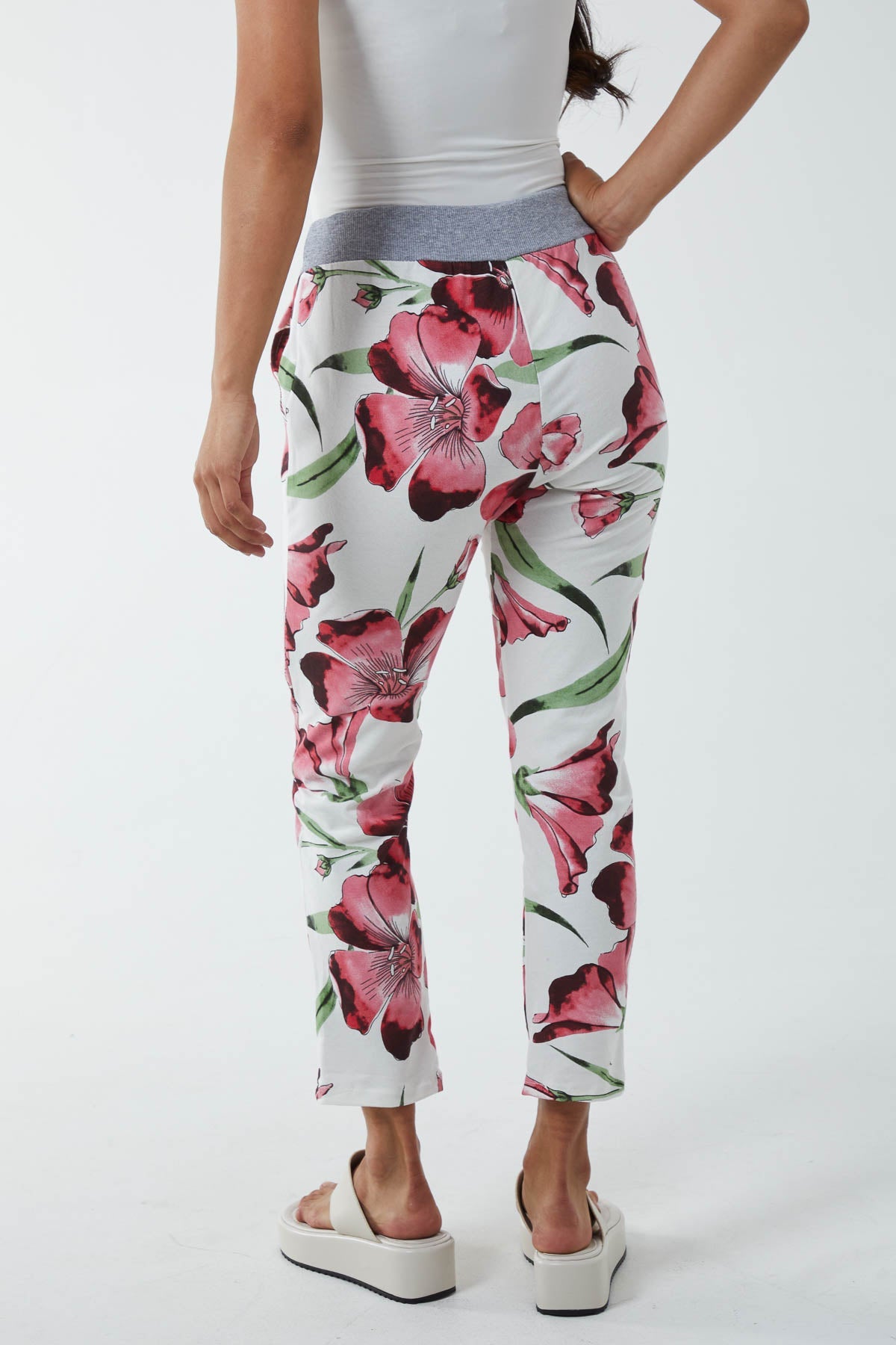 Hawaiian Flower Contrast Waist Trousers Trousers WearAll
