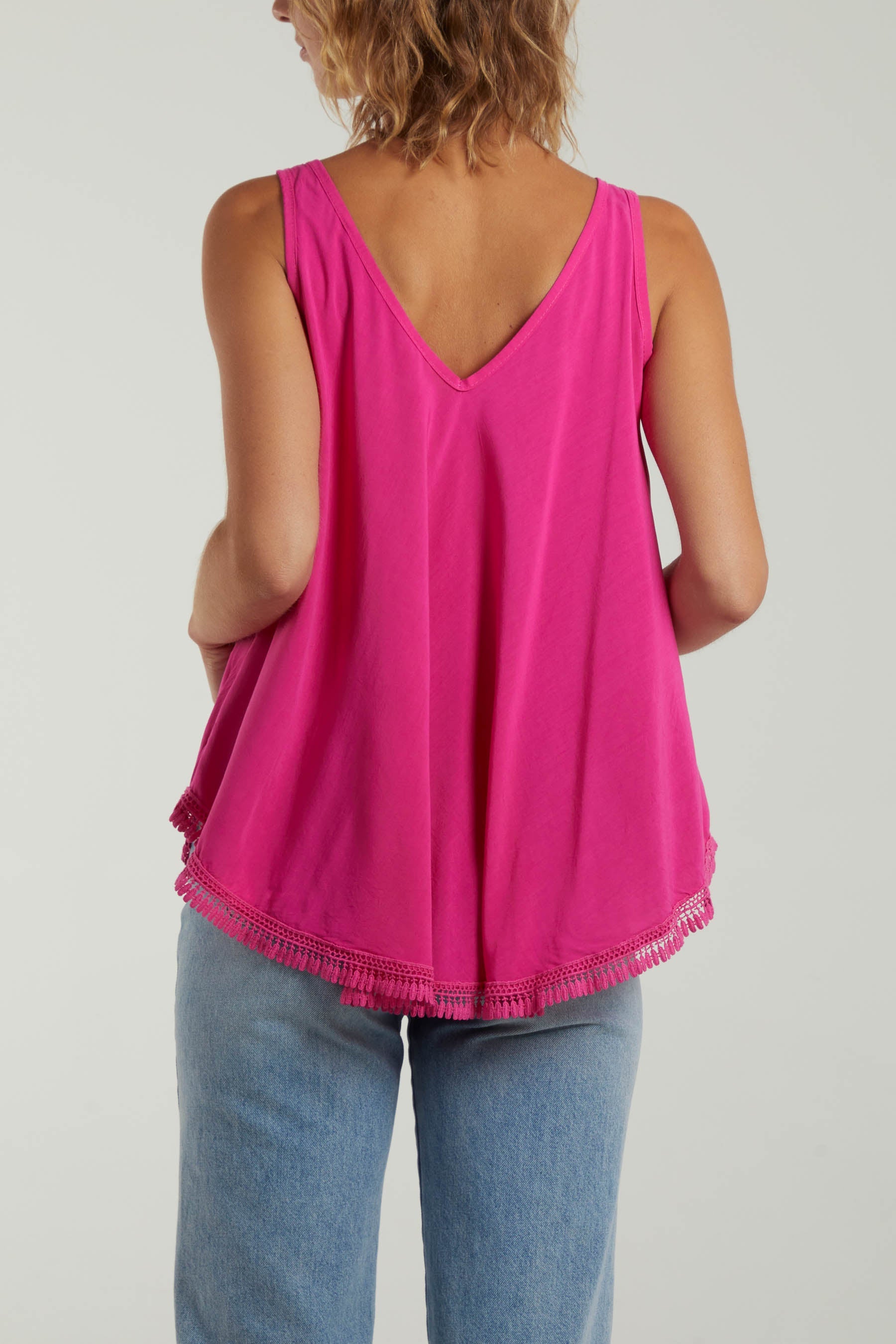 Tassel Hem V-Neck Vest Tops WearAll