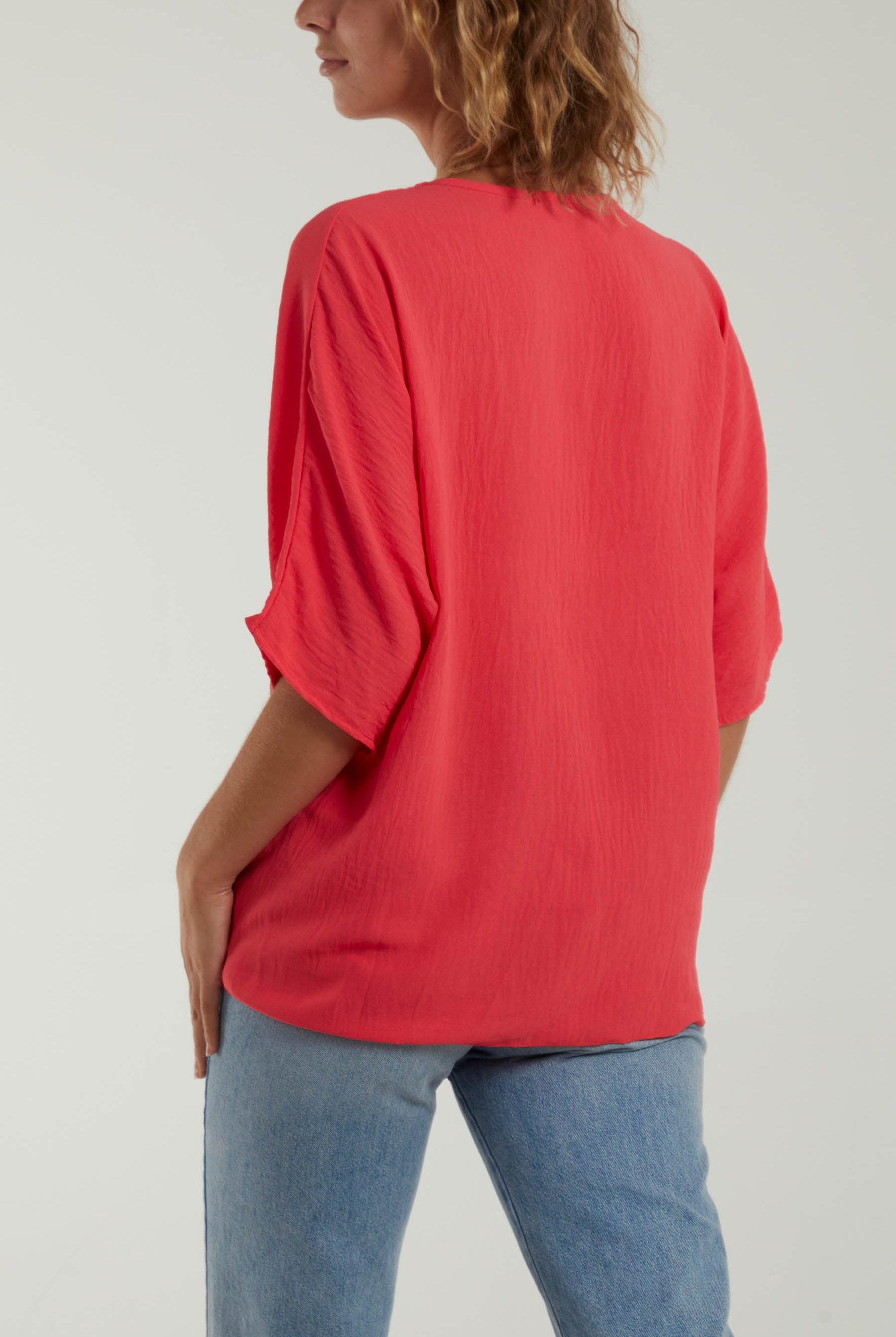 V-Neck Centre Front Tie Hem Blouse TOPMF2 WearAll