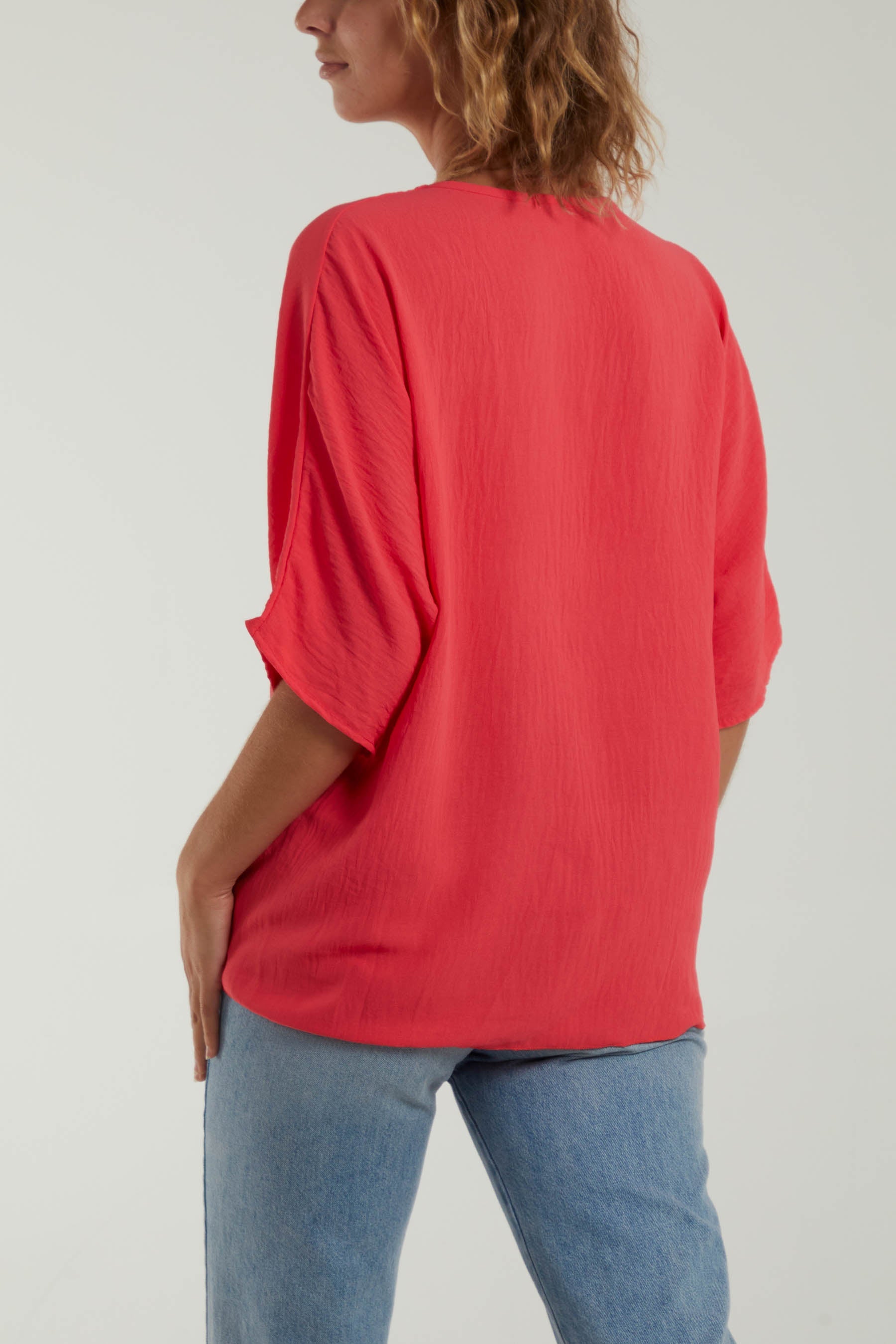 V-Neck Centre Front Tie Hem Blouse TOPMF2 WearAll