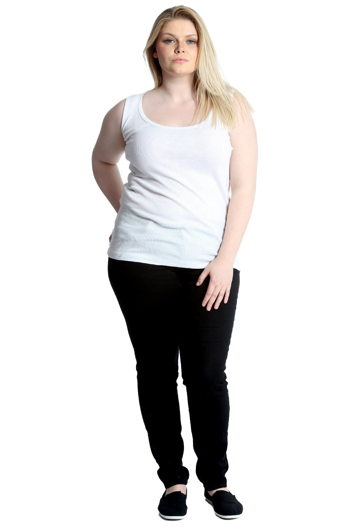 Plain Ribbed Neck Vest Top Tops WearAll