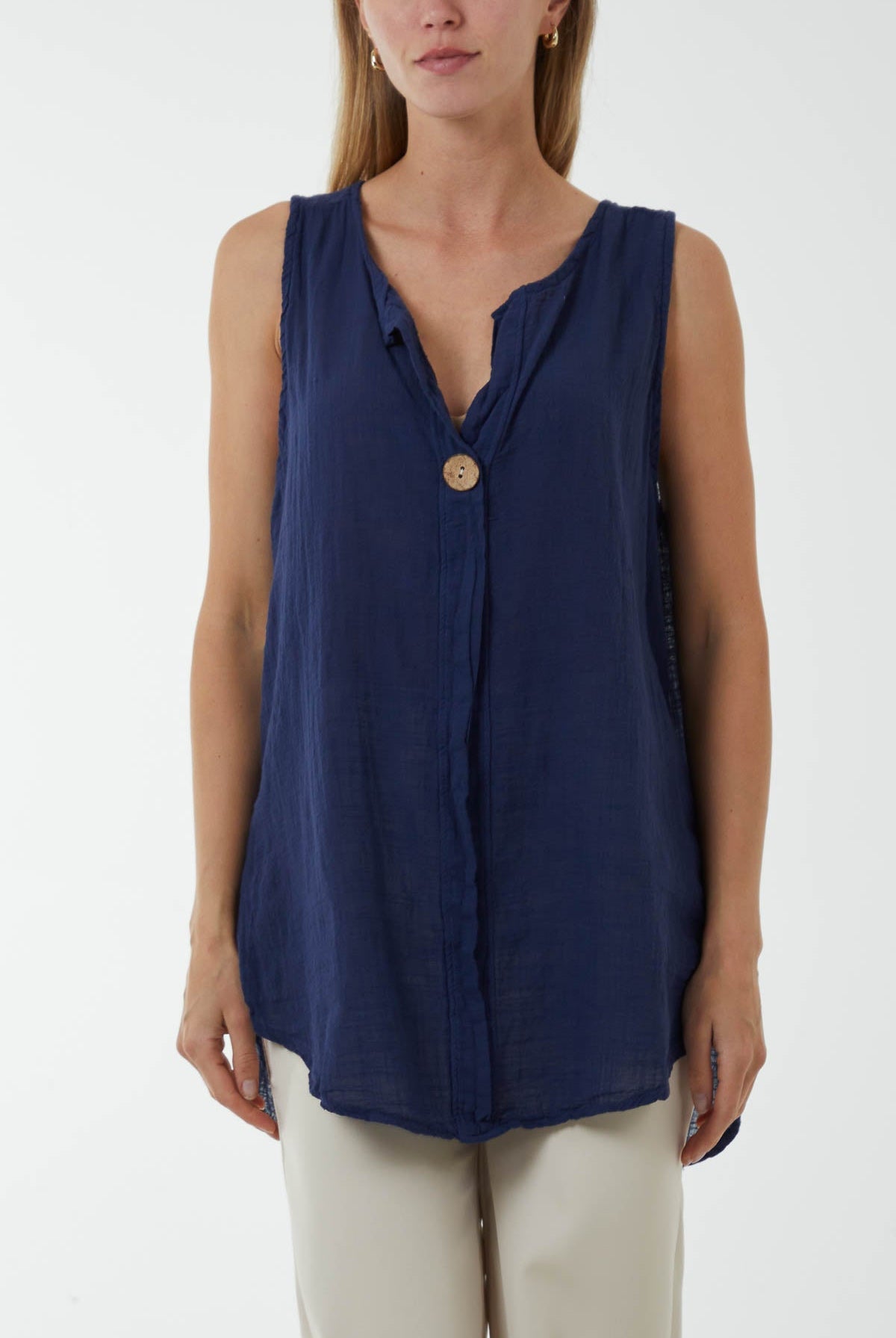 Oversized Sleeveless V-Neck Top Tops WearAll Navy One Size
