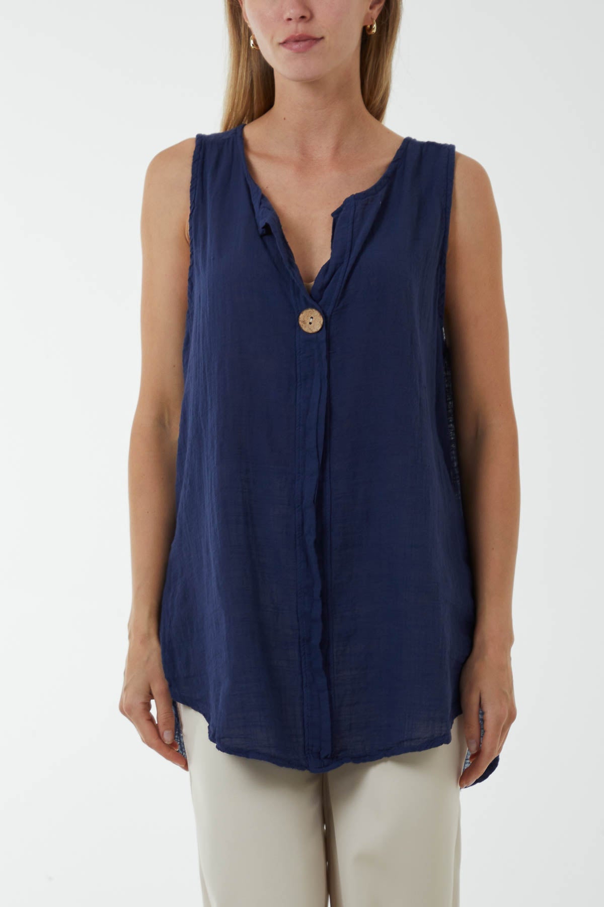 Oversized Sleeveless V-Neck Top Tops WearAll Navy One Size