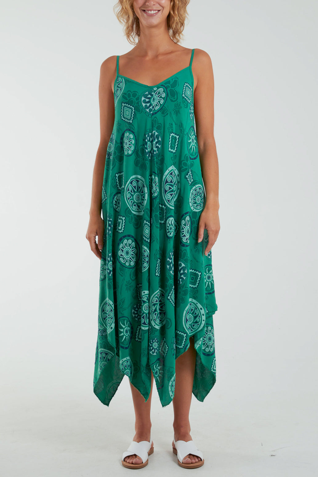 Geometric Tribal Hanky Hem Cami Dress Dresses WearAll Jade One Size