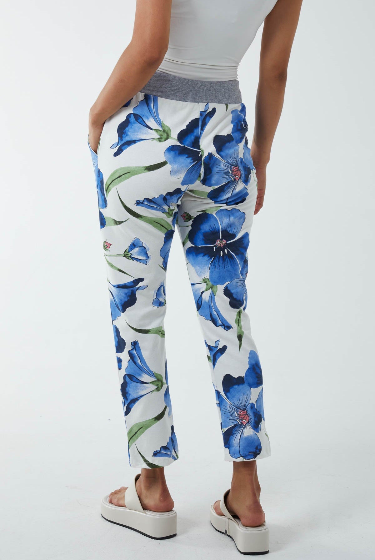 Hawaiian Flower Contrast Waist Trousers Trousers WearAll