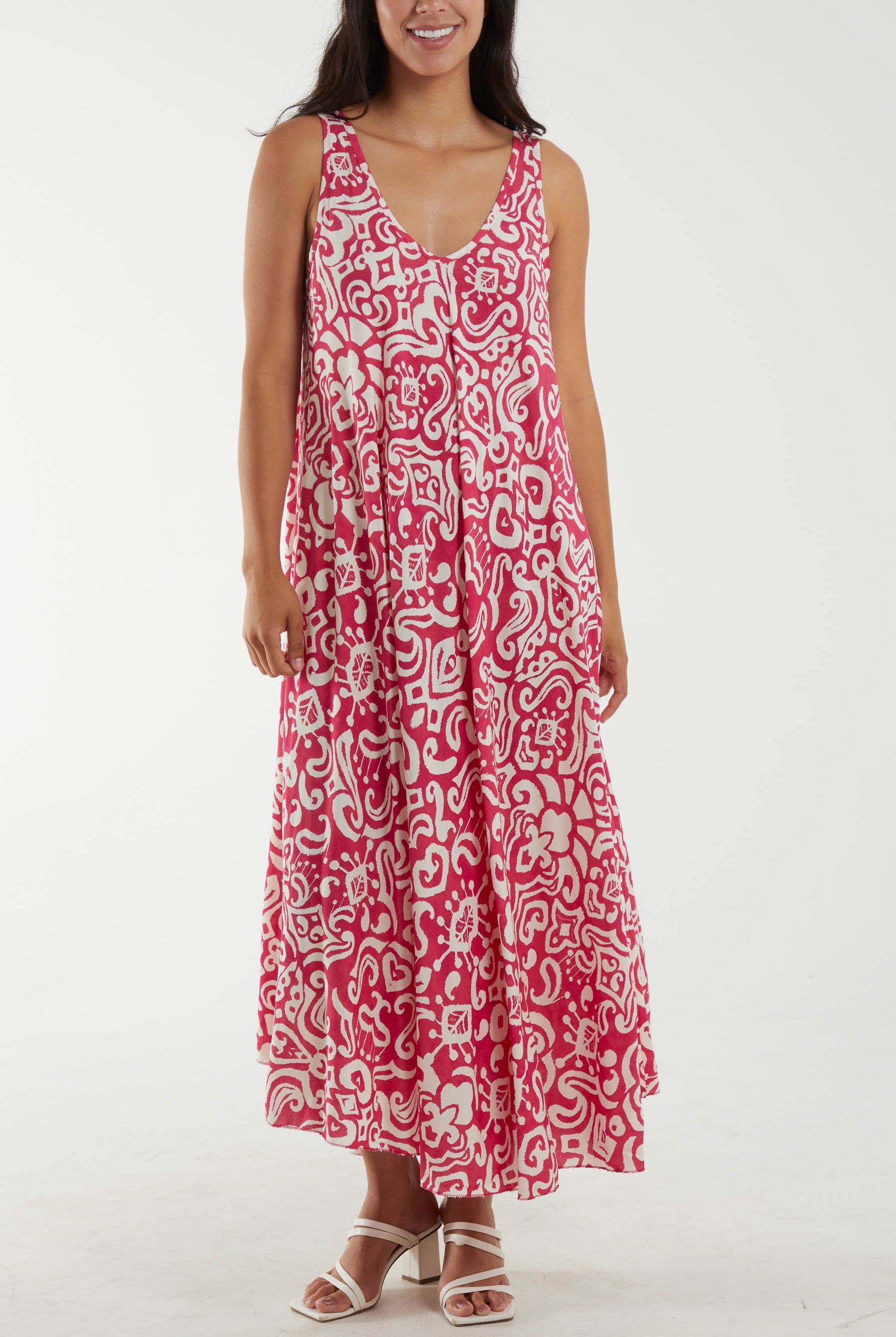 Sleeveless Abstract Print Maxi Dress Dresses WearAll Hot Pink One Size