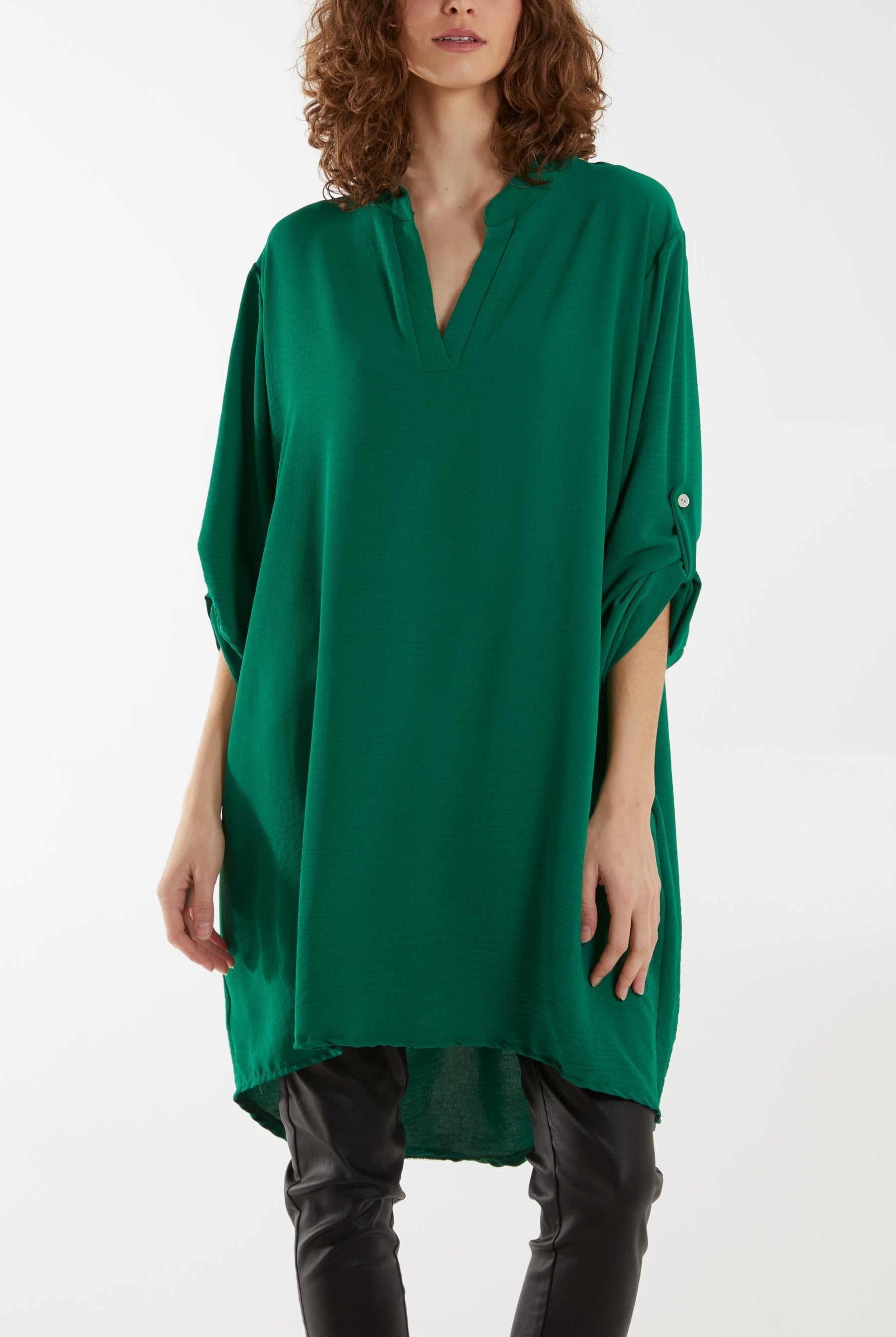 V-Neck Button Sleeve Long Top Tops WearAll Jade One Size