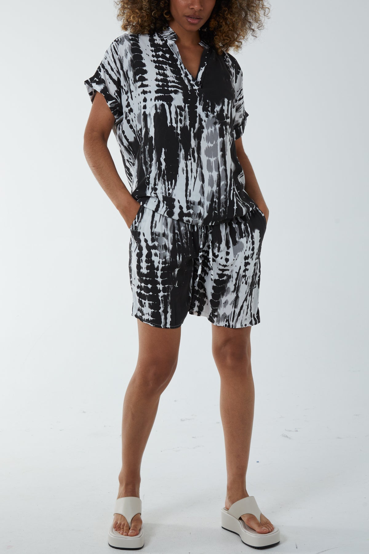 Tie Dye Co-Ord Set with Shorts Co-Ords WearAll Black One Size