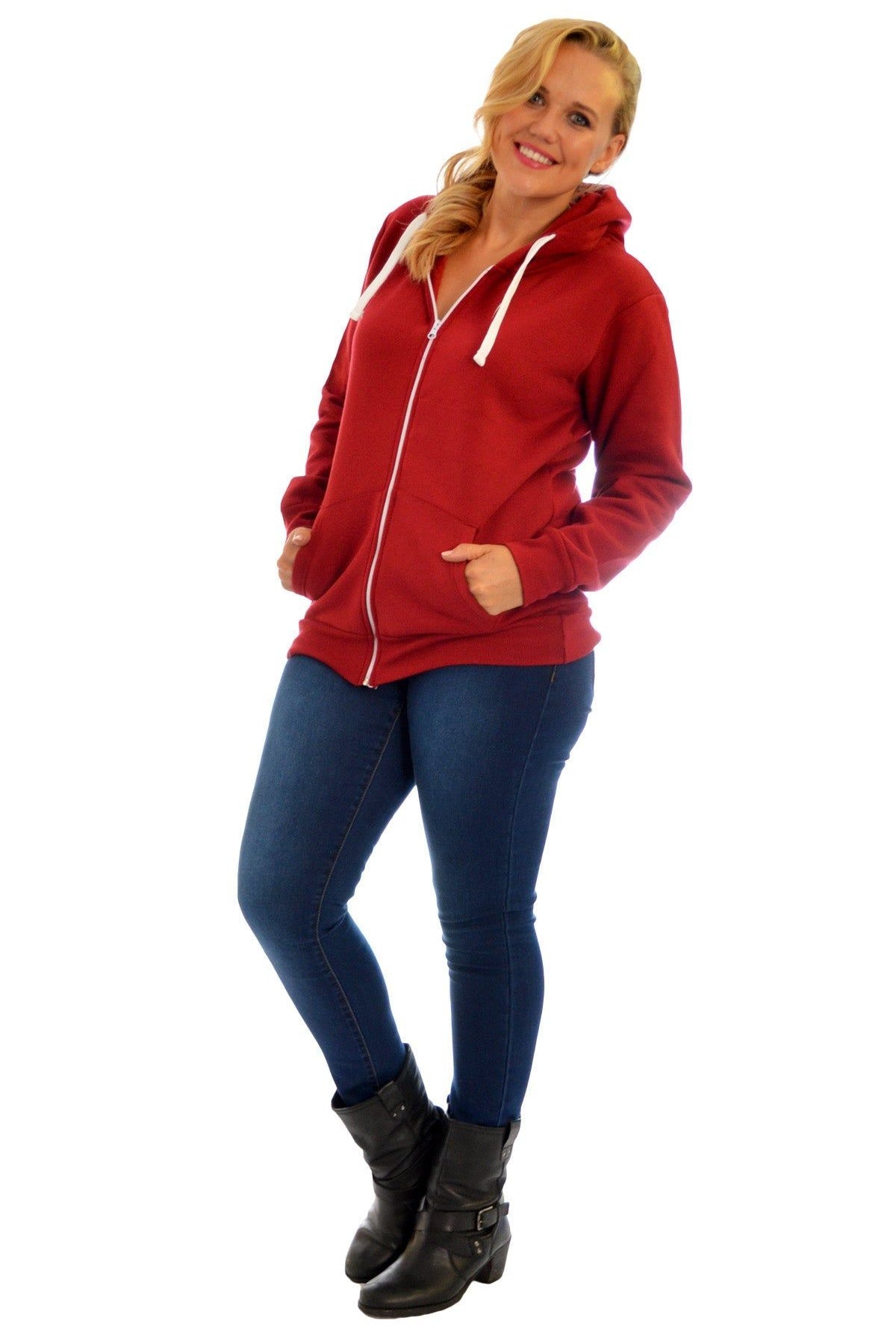 Plus Size Pocket Plain Zip Hoodie Tops WearAll