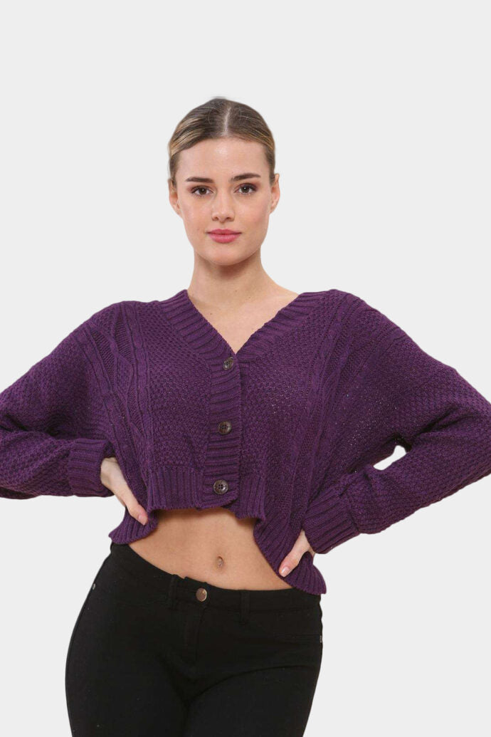Long Sleeve Cropped Cardigan Jumper & Cardigan WearAll Purple 8-10