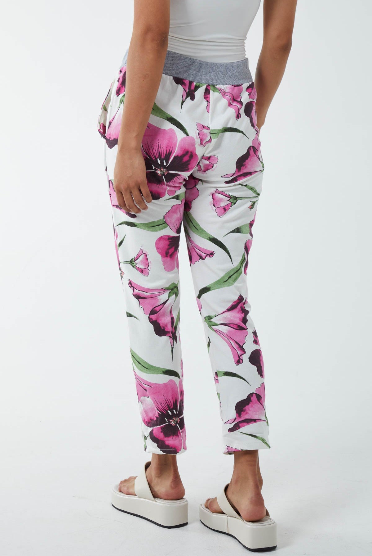 Hawaiian Flower Contrast Waist Trousers Trousers WearAll