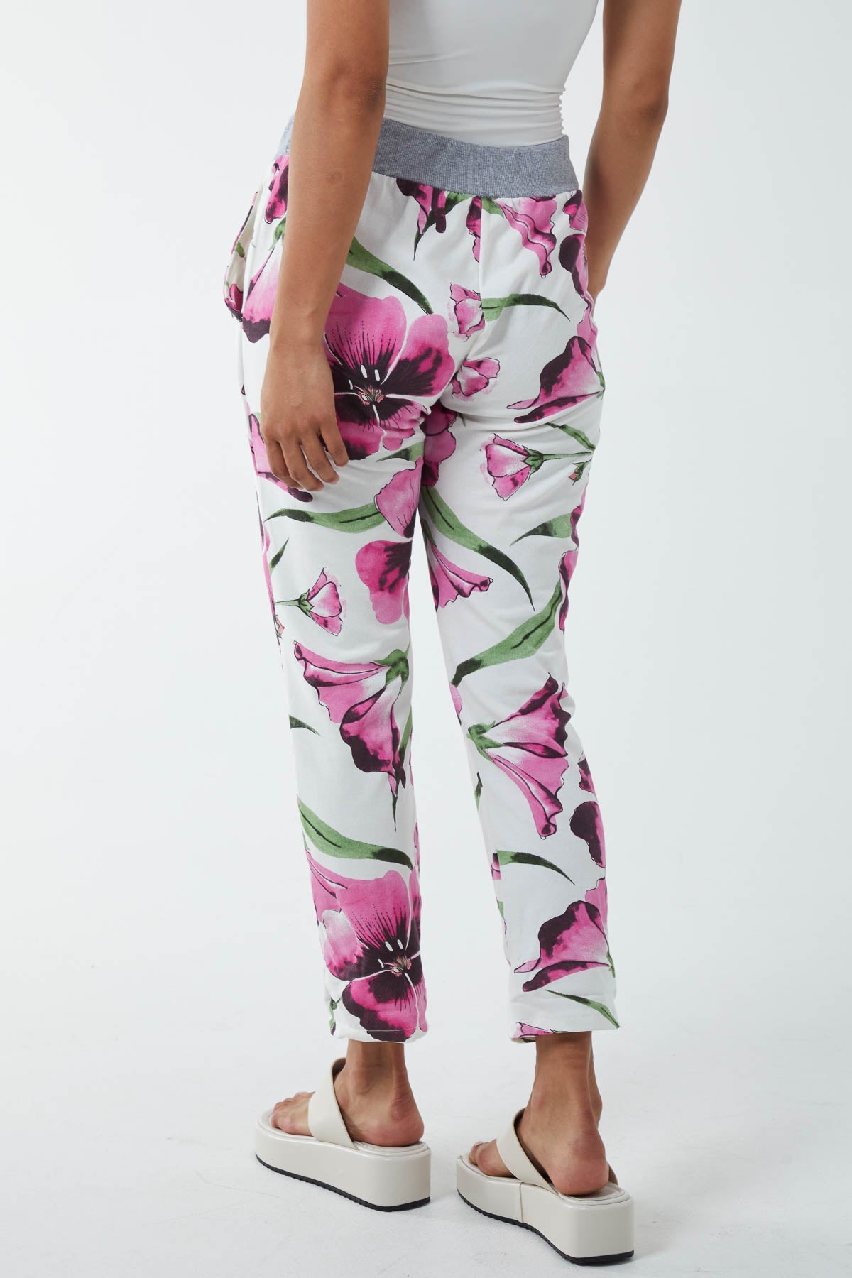 Hawaiian Flower Contrast Waist Trousers Trousers WearAll