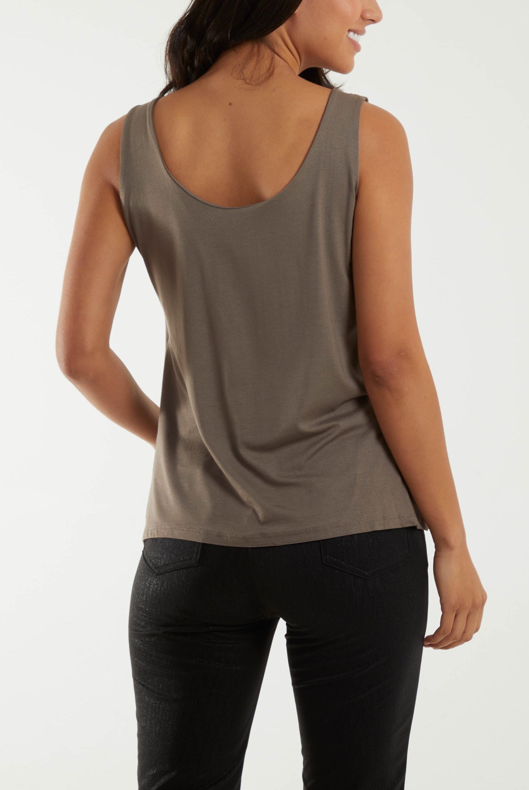 Double Layer Scoop Neck Plain Vest TOPMF2 WearAll