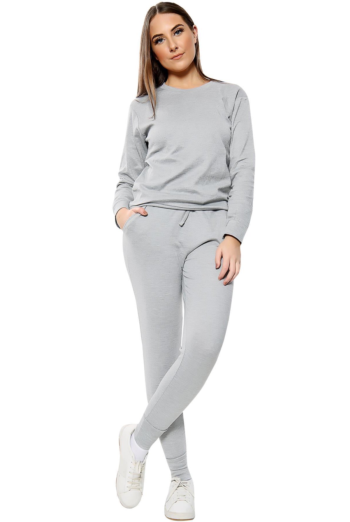 Long Sleeved Plain Lounge Wear Two Piece Loungewear WearAll Silver 8-10